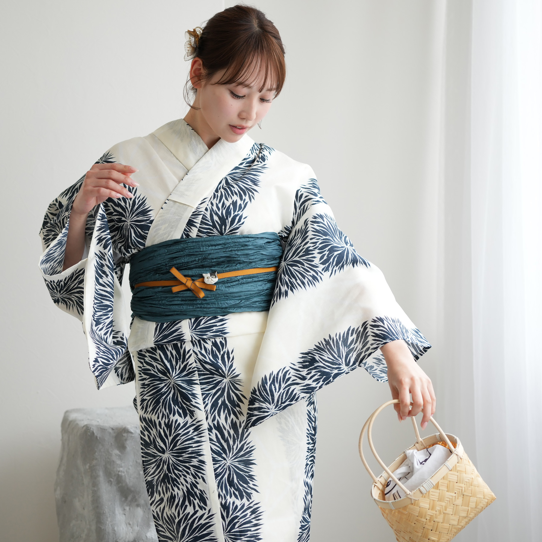 浴衣 レディース セット ニコアンティーク 高級変わり織 浴衣3点