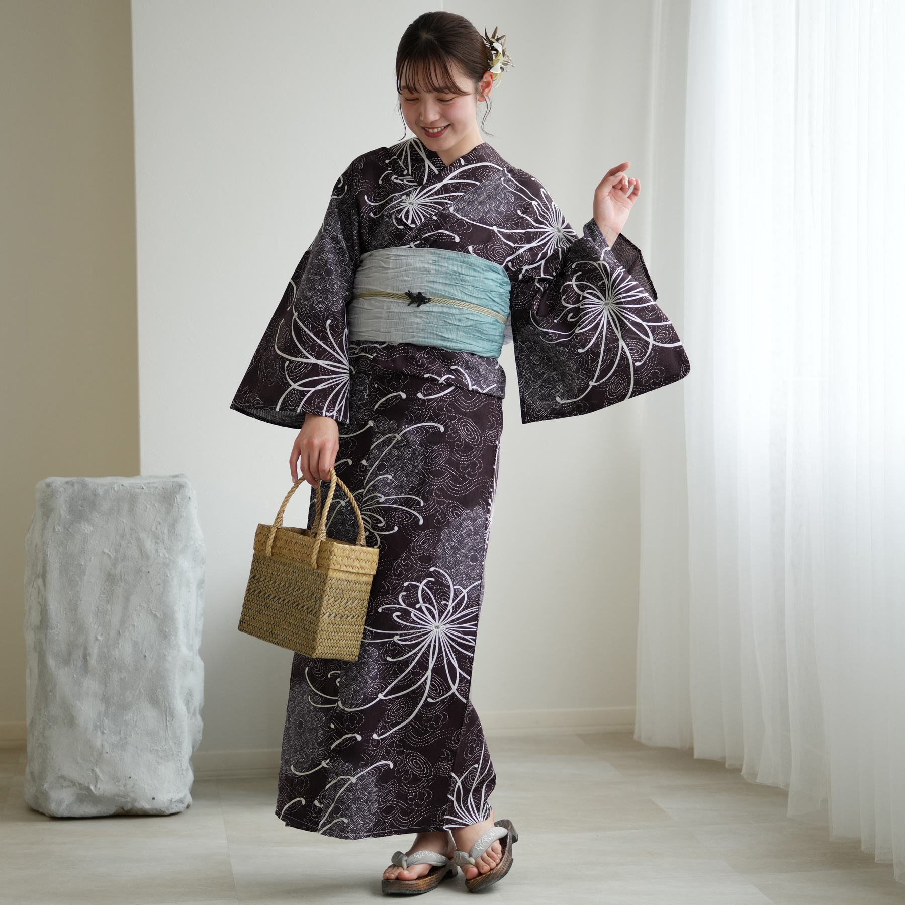 浴衣 レディース セット ニコアンティーク 高級変わり織 浴衣3点