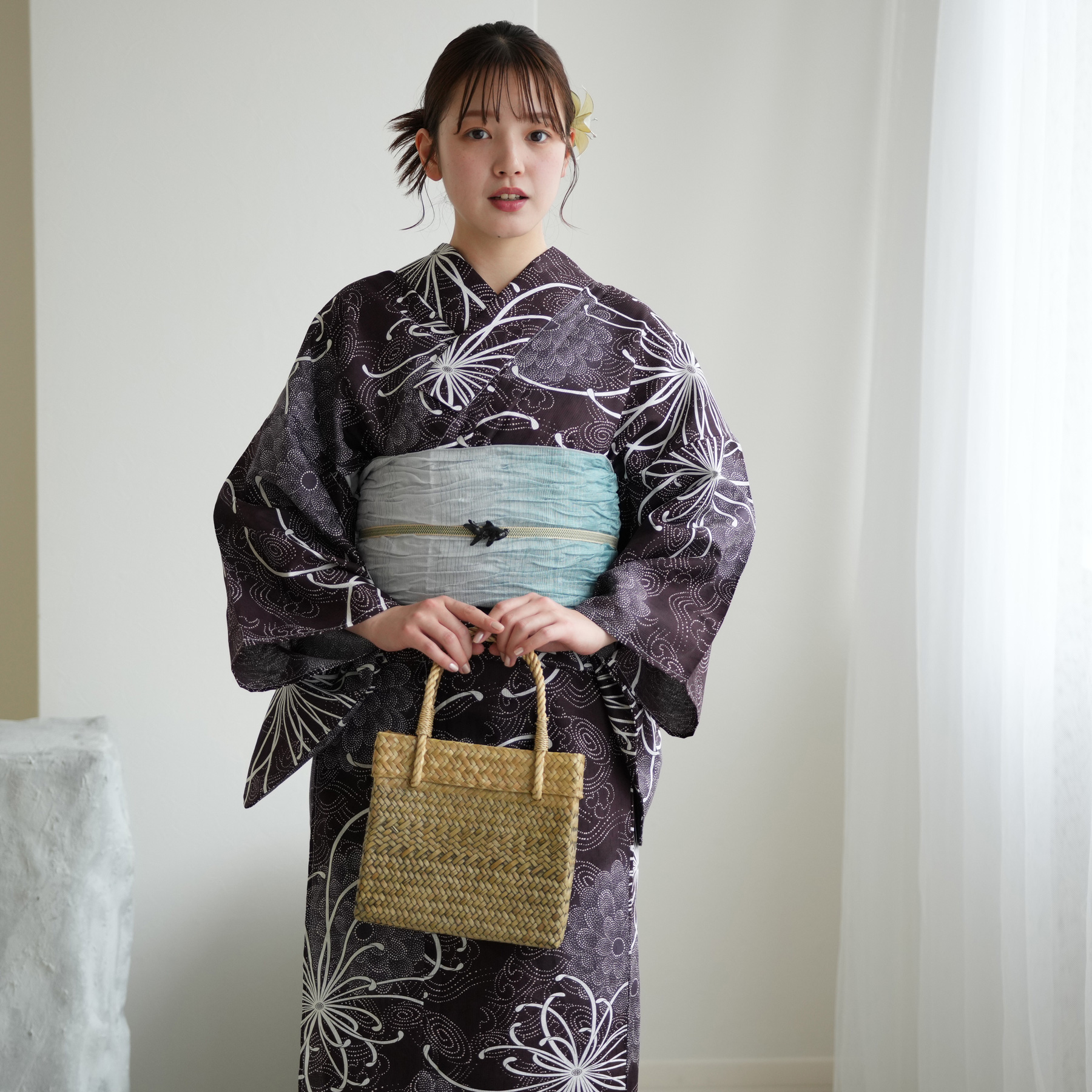 緑　菊　変わり織　本染　浴衣反物 緑 菊 変わり織 本染 浴衣反物