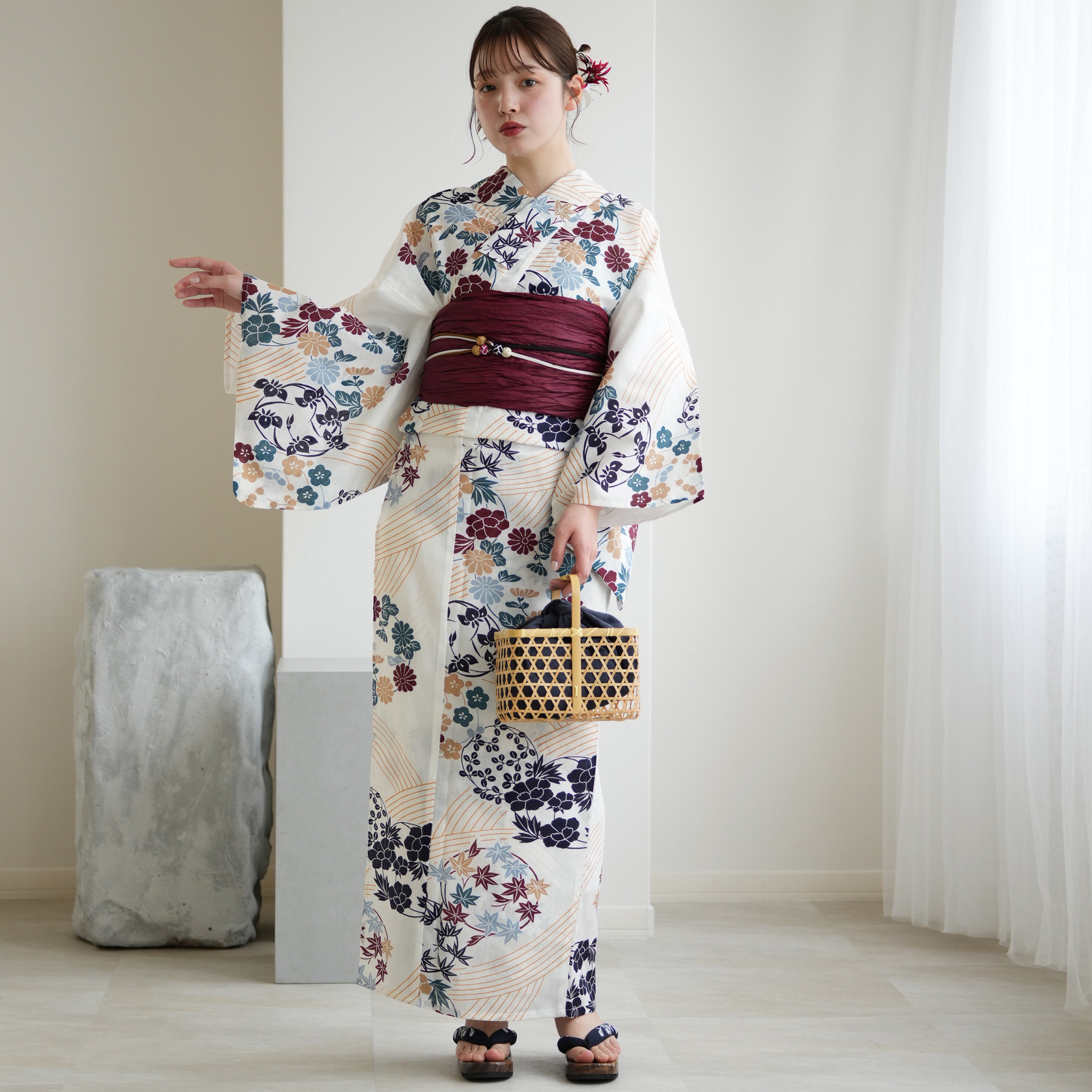 utatane 浴衣 レディース セット 浴衣3点セット きなりにえんじ