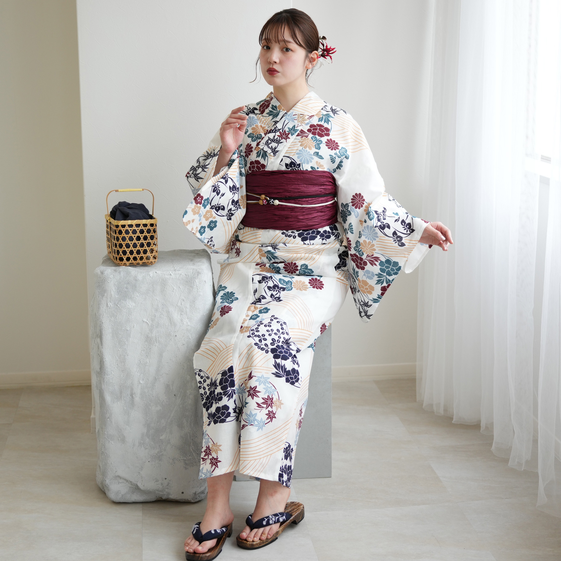 お任せ下駄+お任せ帯締めつき◆◆utataneブランド浴衣＆帯セット◆ utatane 浴衣 レディース セット 高級変わり織 フリーサイズ