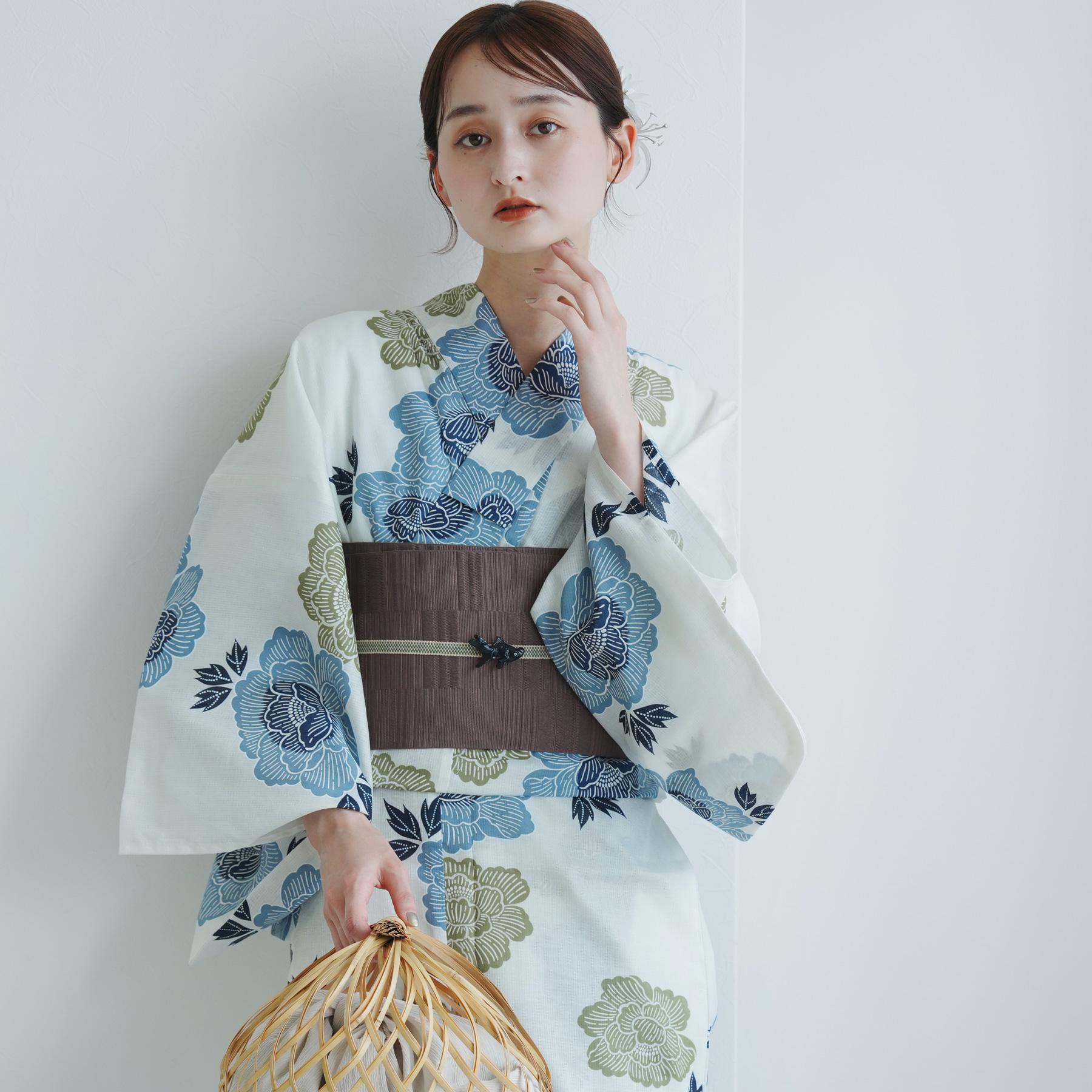 【６】浴衣セット◆浴衣・作り帯・桐下駄◆ウタタネ 水色◆新品未使用 utatane 浴衣 レディース セット 高級変わり織 浴衣3点セット