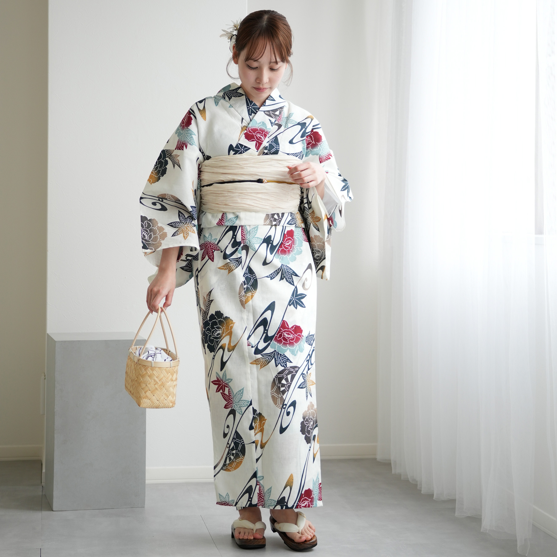 utatane 浴衣 レディース セット 高級変わり織 浴衣3点セット 赤