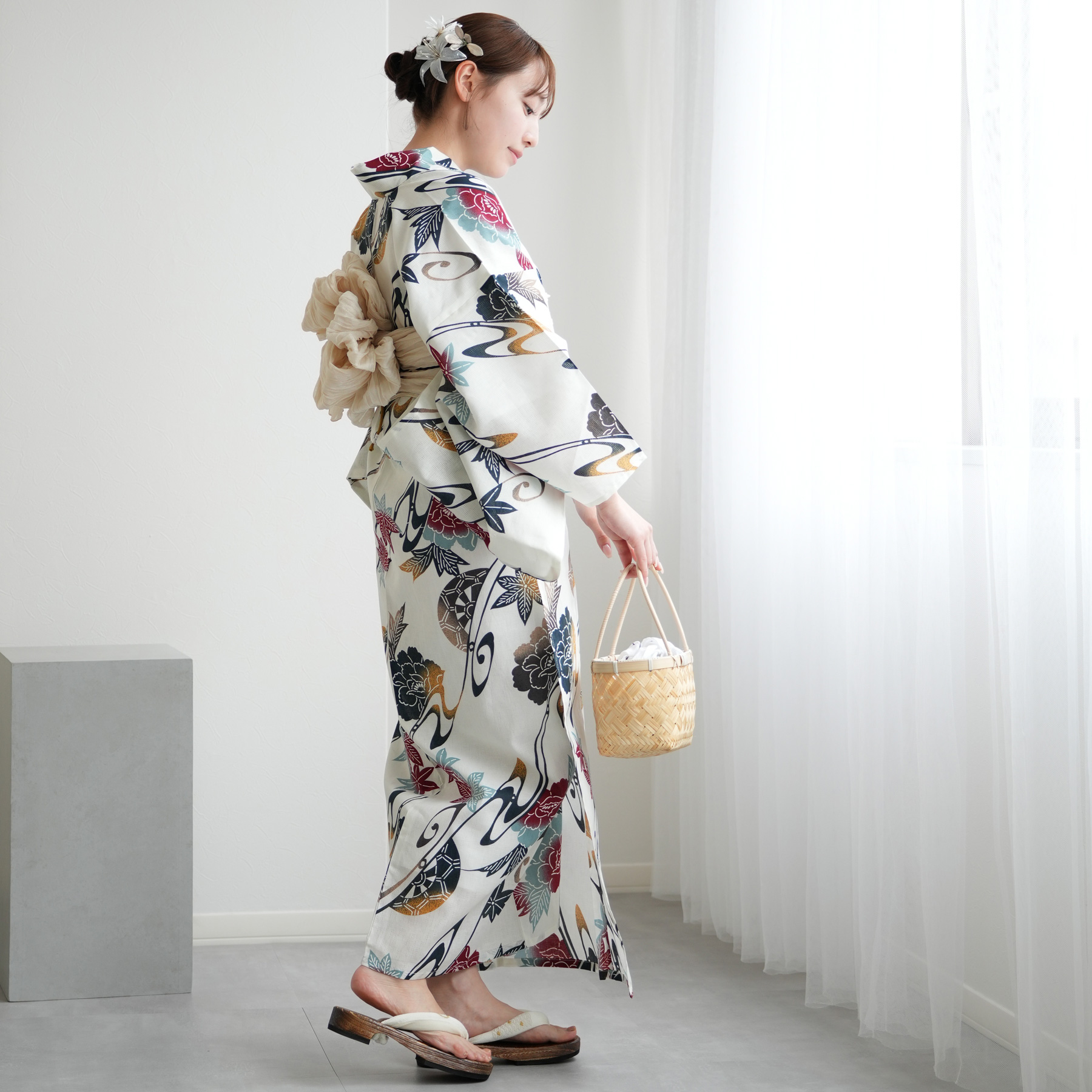 utatane 浴衣3点セット 赤 utatane 浴衣 レディース セット 高級変わり織 浴衣3点セット