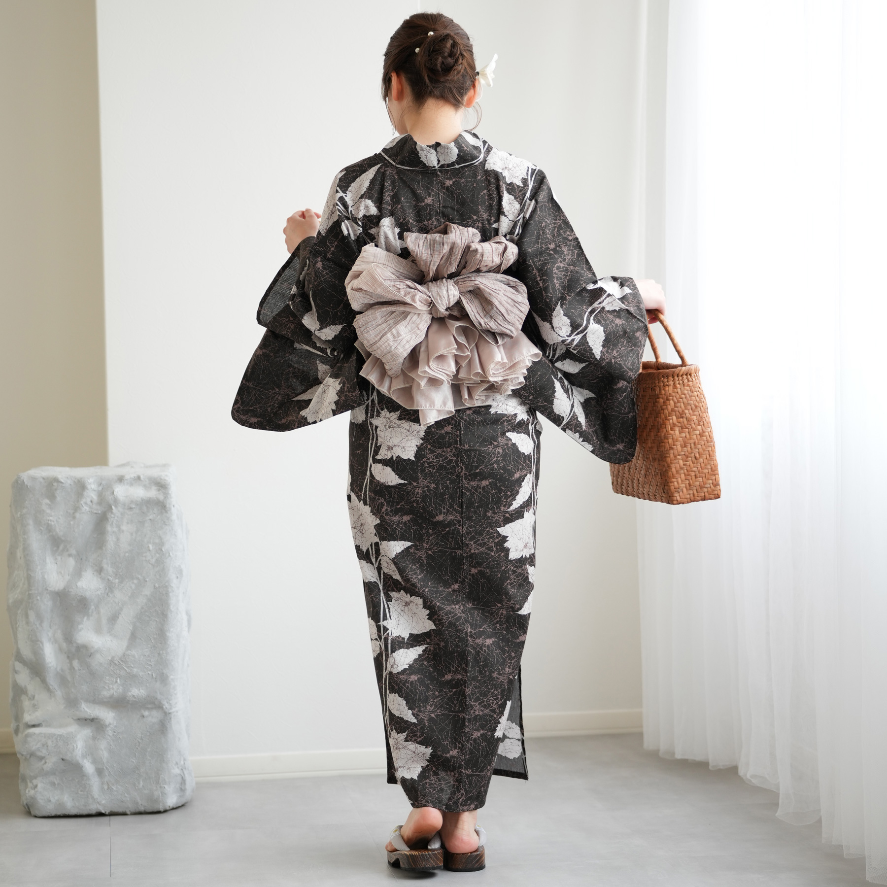 未使用　浴衣 レディース 生成り 単品 レトロ 変わり織　コットン100% nadesiko_2041-20003
