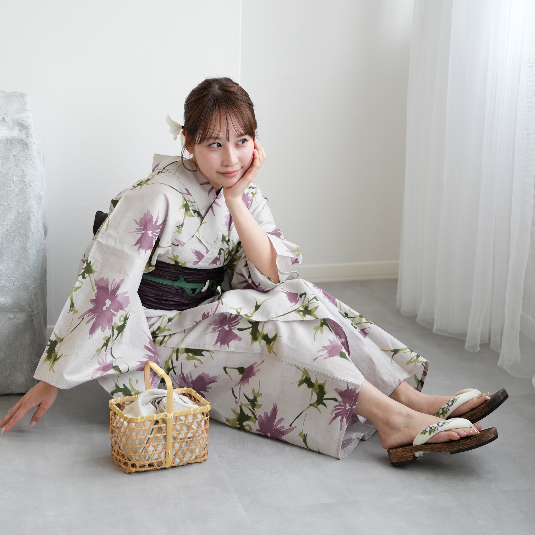 （未使用）chocol raffine 浴衣・帯・下駄セット 浴衣 レディース セット ニコアンティーク 高級変わり織 浴衣3点