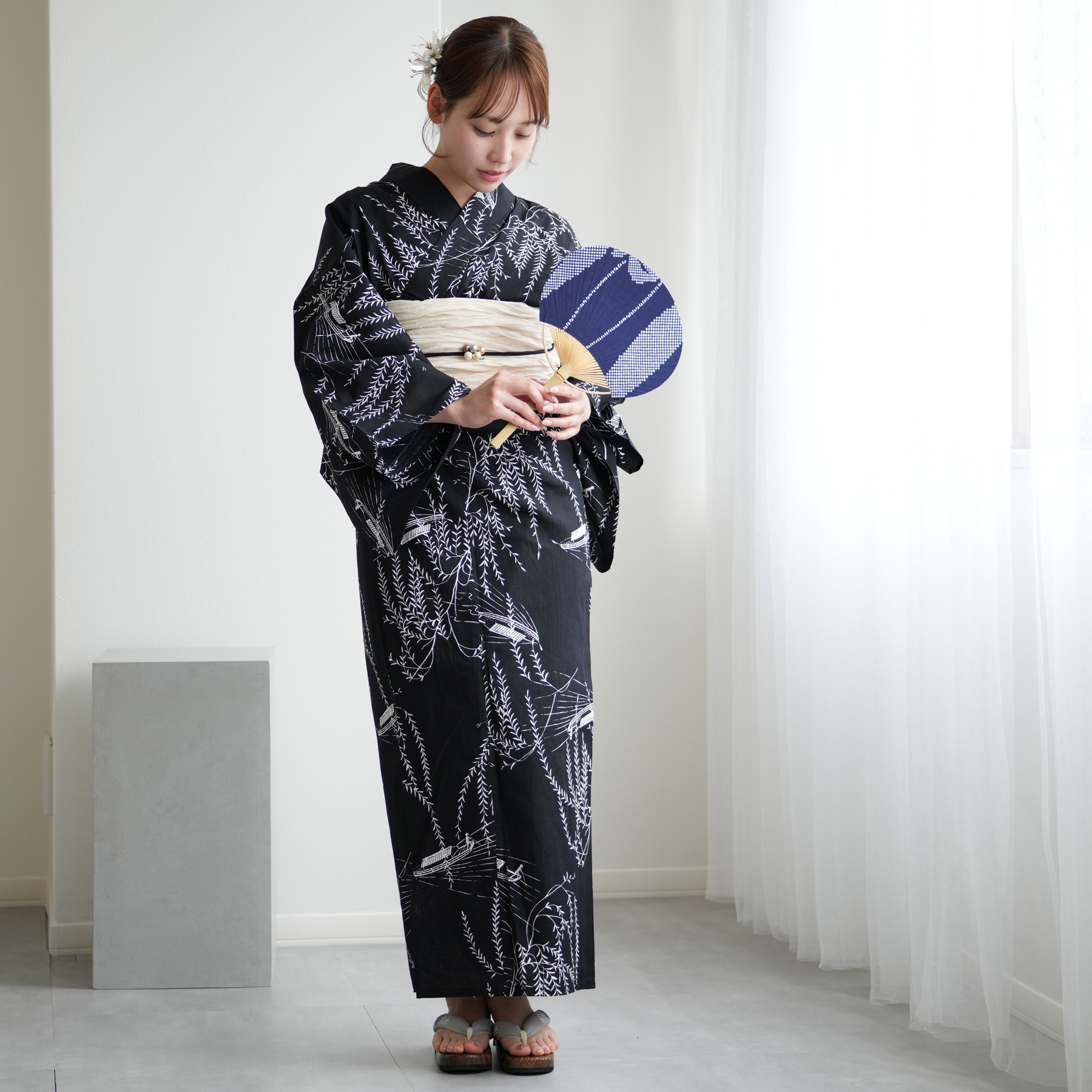 ゆったり　utatane花柄　浴衣　ウタタネ　3L ＬＬ　ぽっちゃり utatane｜utatane 浴衣3点セット きなりにえんじとからしの花輪