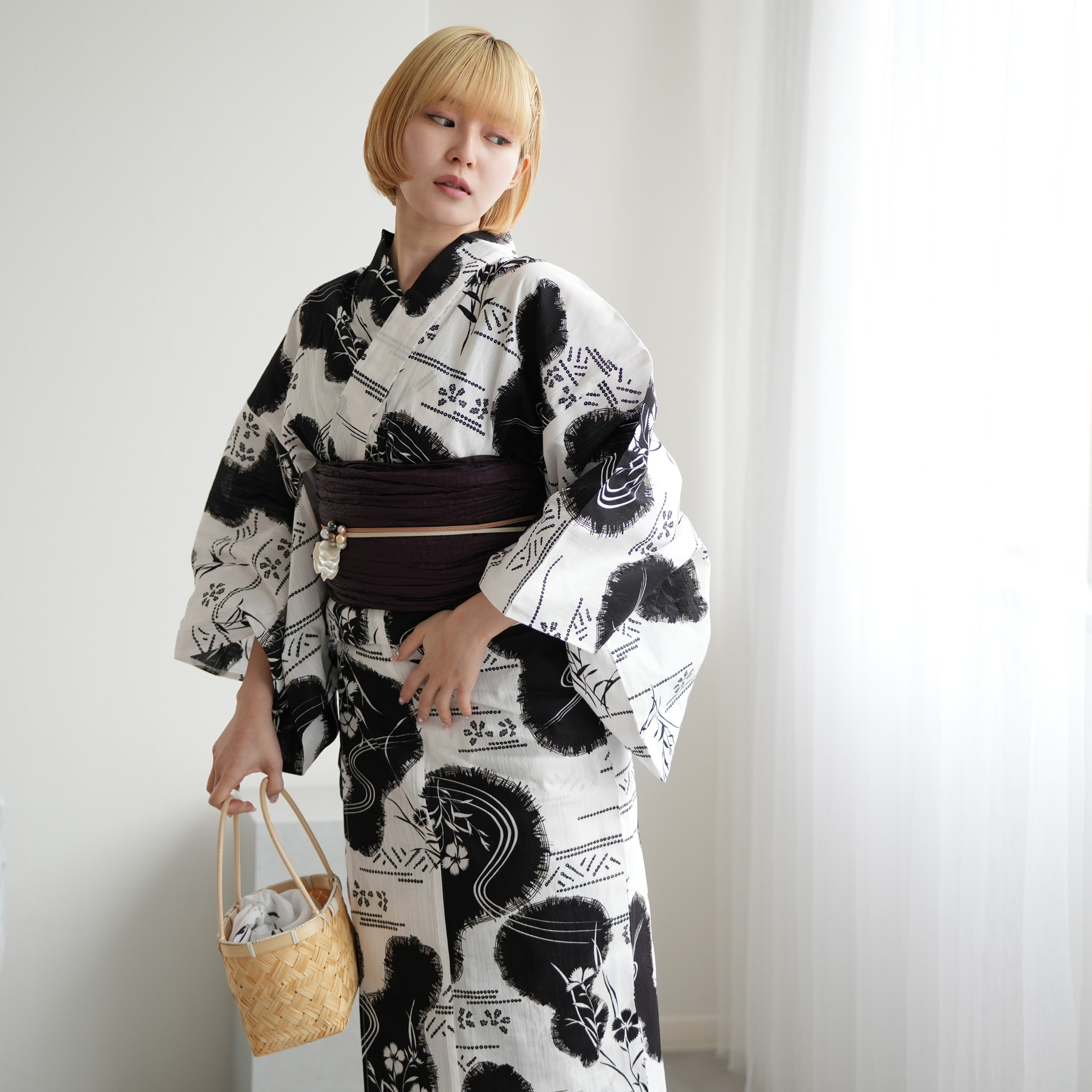 utatane 浴衣 ホワイト系 着付けセットあり utatane 浴衣 レディース セット 高級変わり織 浴衣3点セット