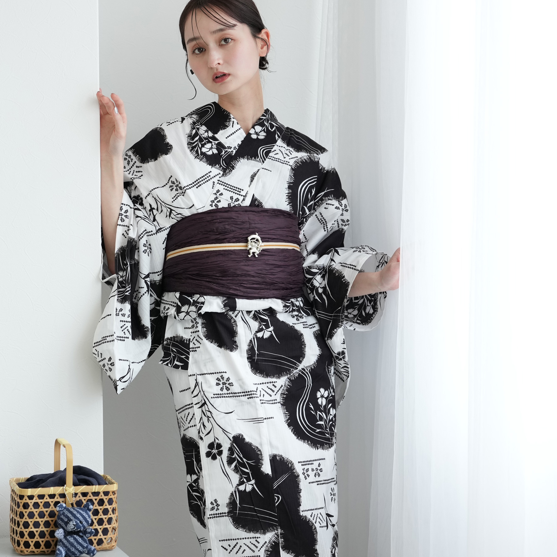 utatane 浴衣 レディース セット 高級変わり織 浴衣3点セット 白地に
