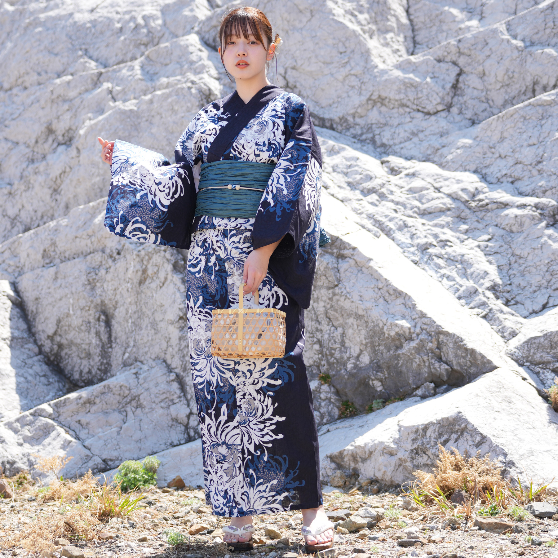 utatane 浴衣 レディース セット 高級変わり織 浴衣3点セット ネイビー