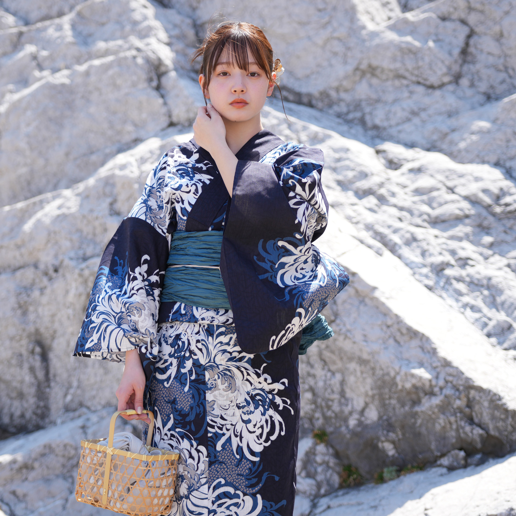 utatane 浴衣 レディース セット 高級変わり織 浴衣3点セット ネイビー