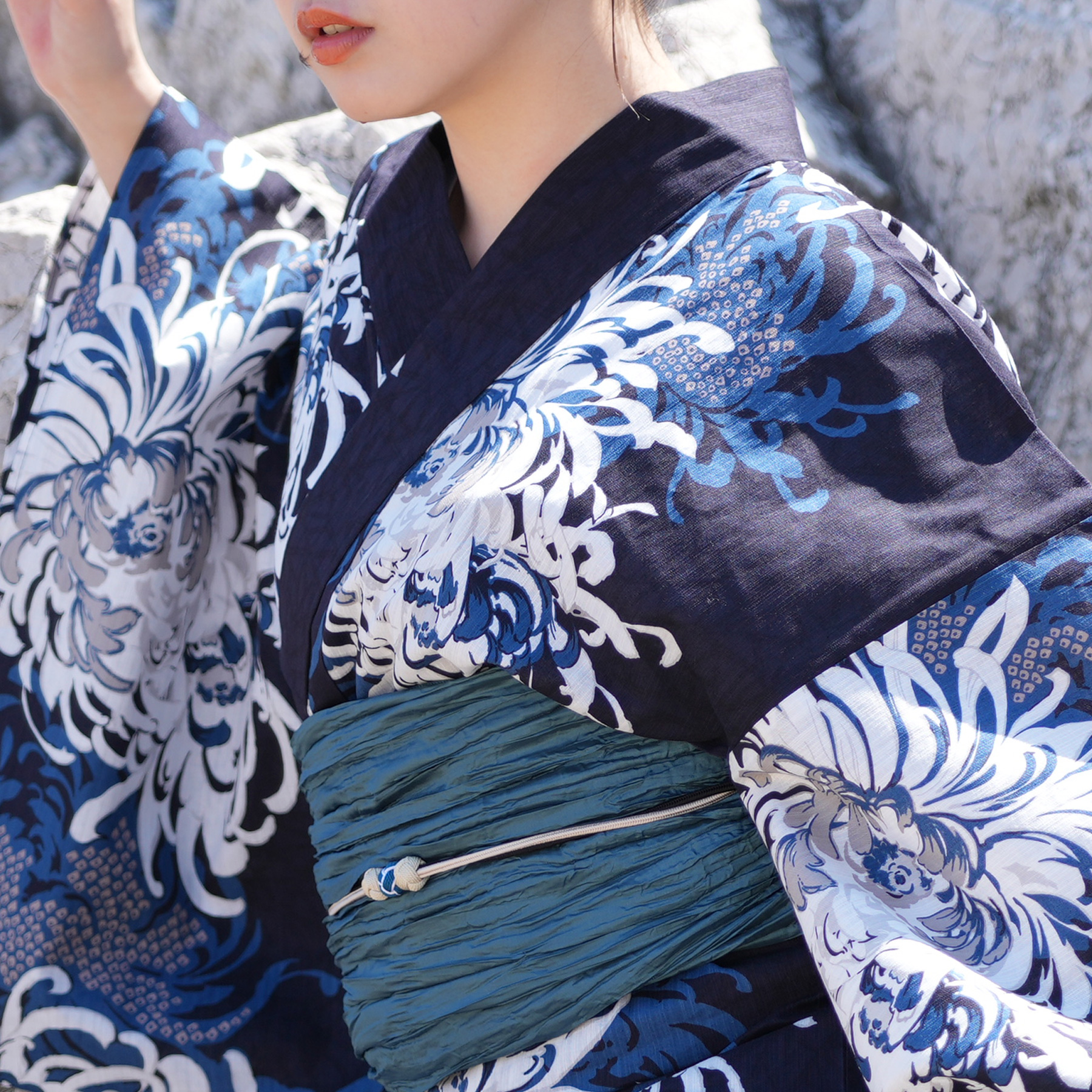 utatane 浴衣 レディース セット 高級変わり織 浴衣3点セット ネイビー