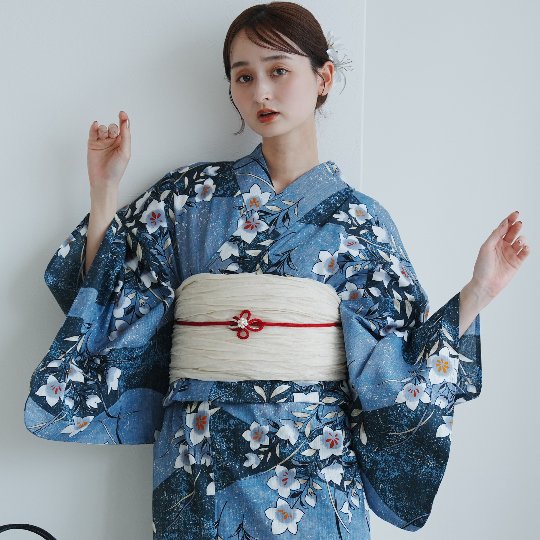 utatane 高級変わり織 浴衣3点セット 鈍青の七宝染め分け utatane｜utatane 高級変わり織 浴衣3点セット 鈍青の七宝