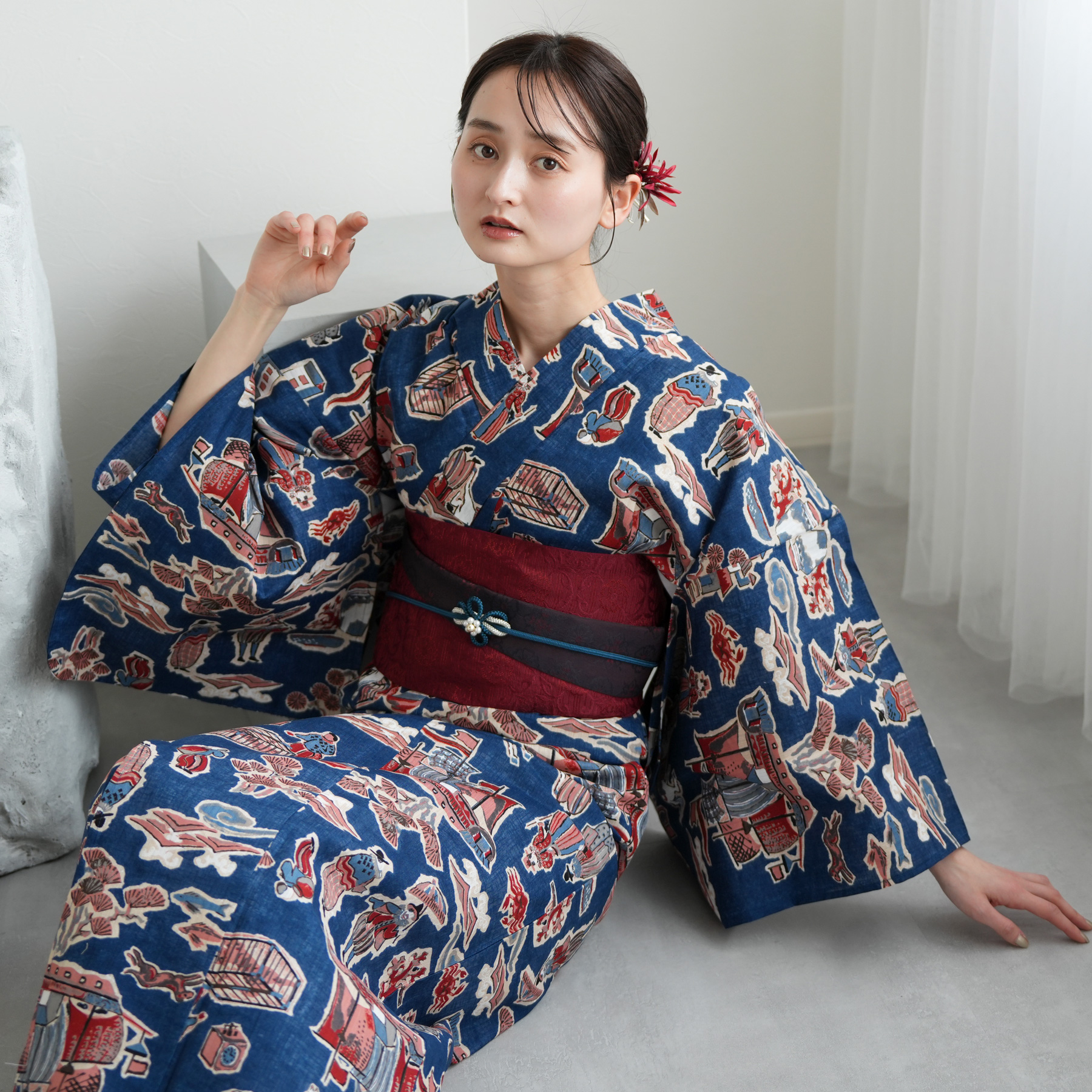 完売高級utatane浴衣・帯・下駄3点セットグレーアンティーク北欧ヨーロピアン utatane 浴衣 セット レディース 高級変わり織 浴衣3点セット
