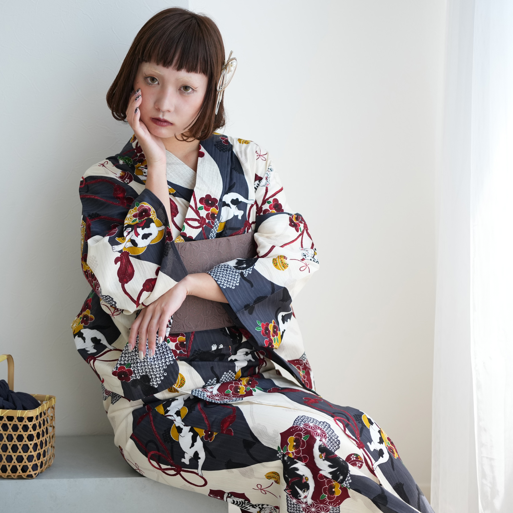新品　ニコアンティーク浴衣三点セット　帯　下駄　国内染色 古典柄レトロ* utatane（ウタタネ）の「選べる浴衣3点セット ニコアンティーク