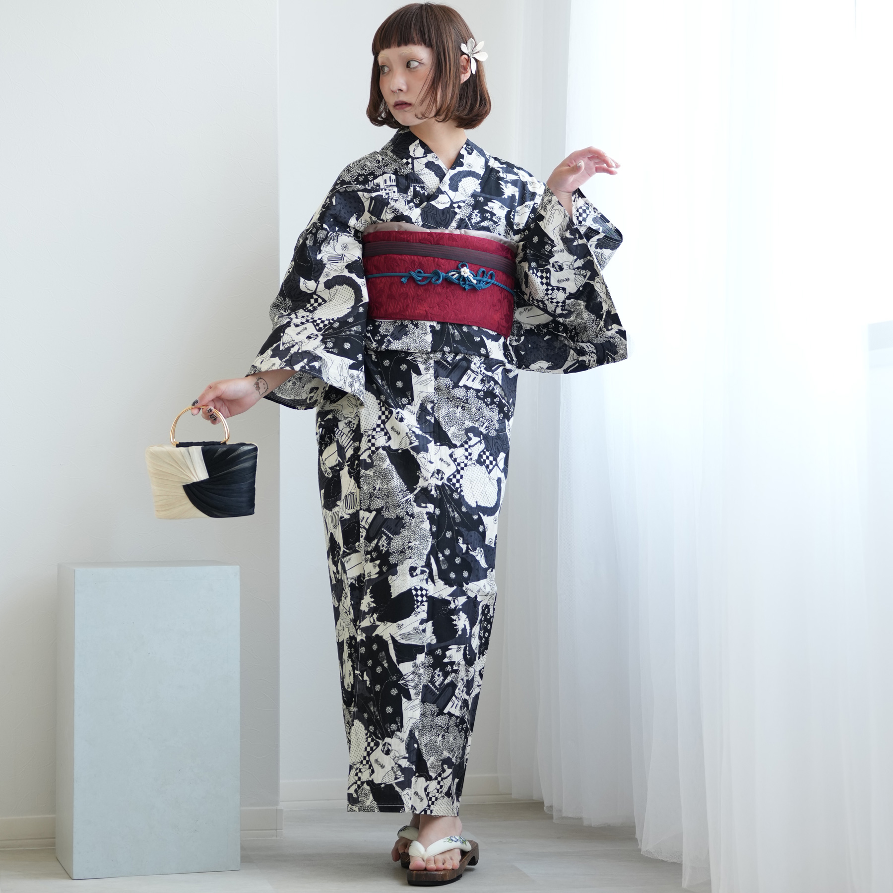 浴衣 レディース セット ニコアンティーク 高級変わり織 浴衣3点セット