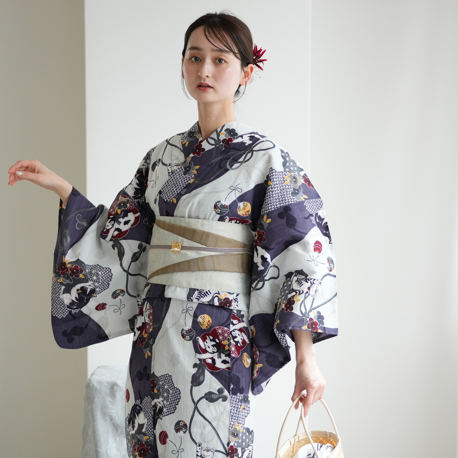 浴衣 レディース セット ニコアンティーク 高級変わり織 浴衣3点