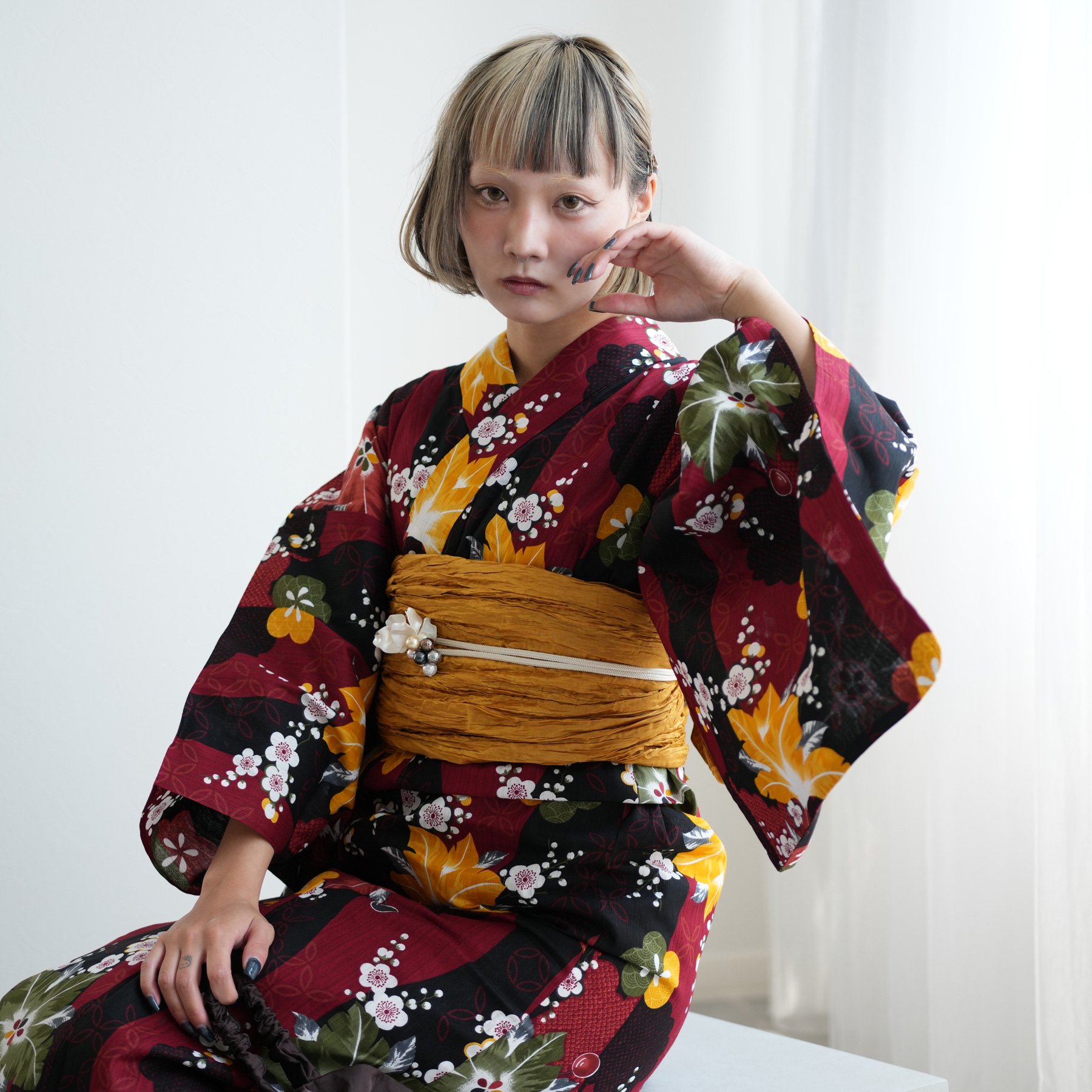 utatane フリーサイズ 浴衣 兵児帯 セット 花火 ニコアンティーク 浴衣 セット レディース ニコアンティーク 3点セット（浴衣/帯