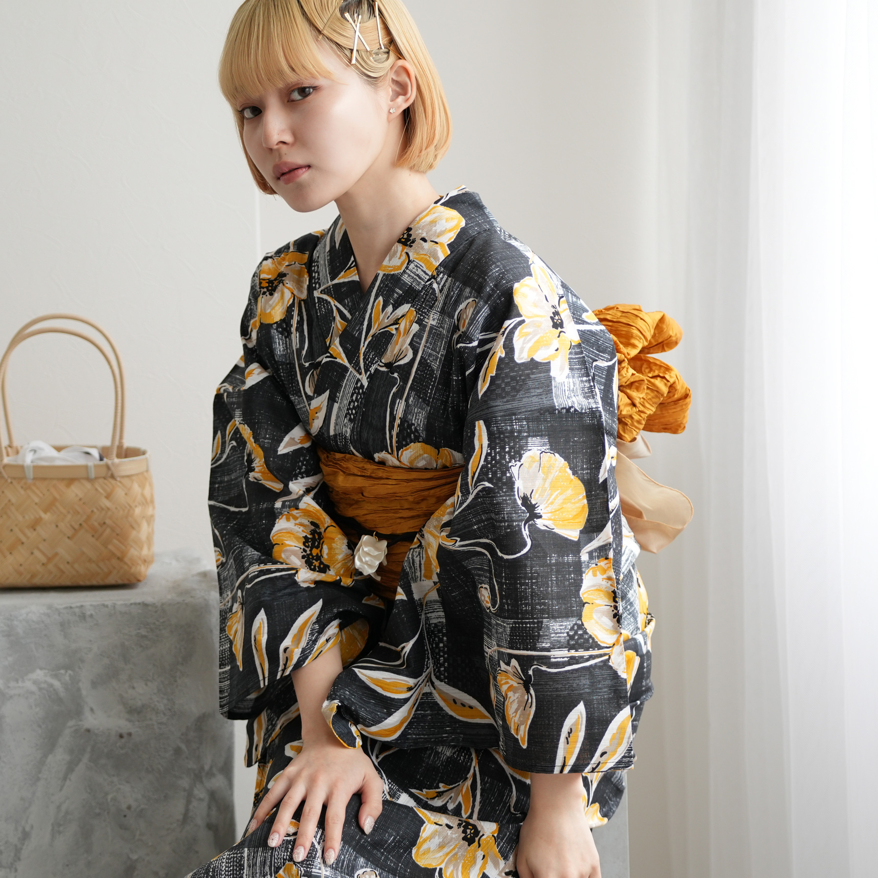 浴衣 レディース セット ニコアンティーク 高級変わり織 浴衣3点セット