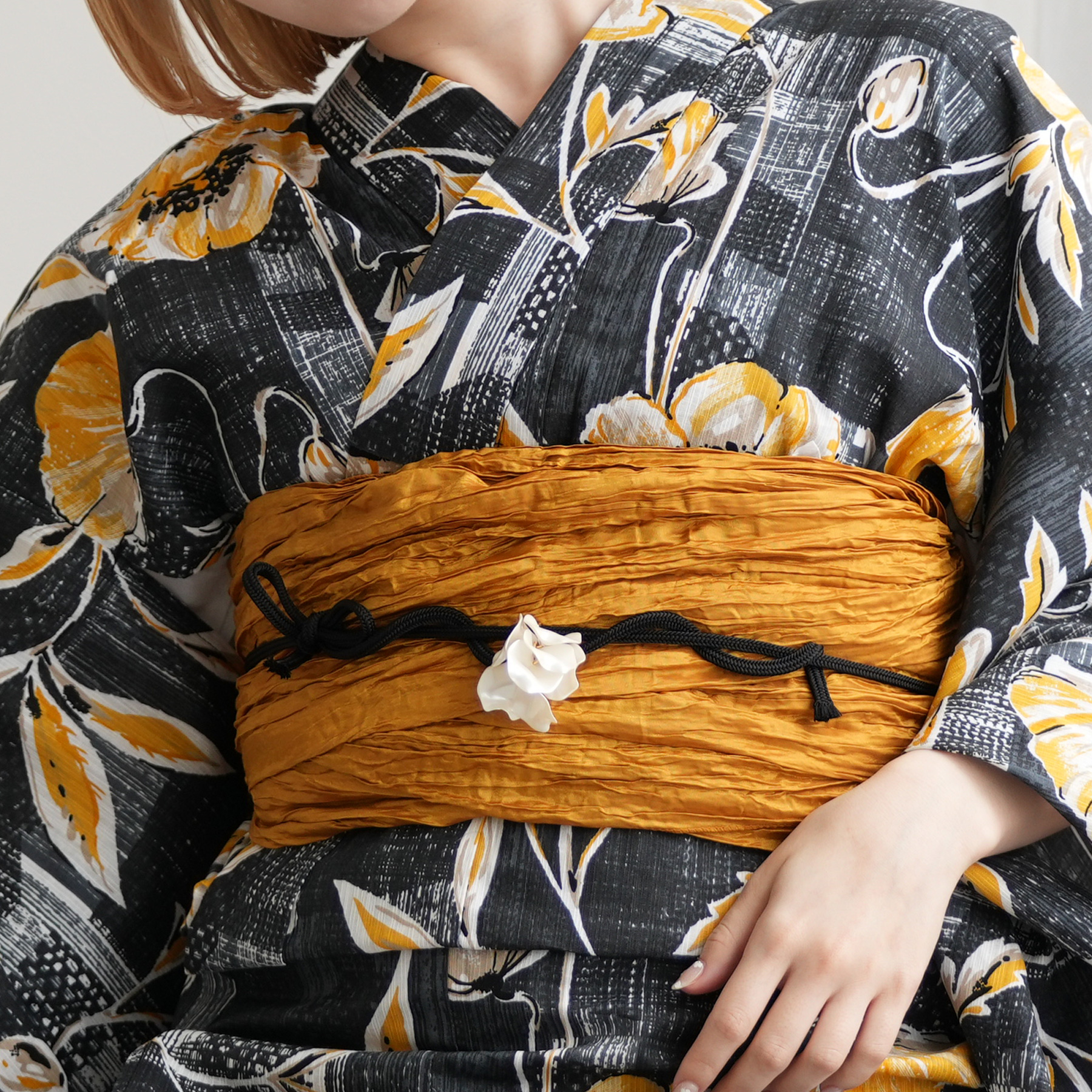 【新品未使用】　カラーデニム　ブラック 単衣 浴衣 utatane｜ニコアンティーク セパレート 二部式浴衣3点セット