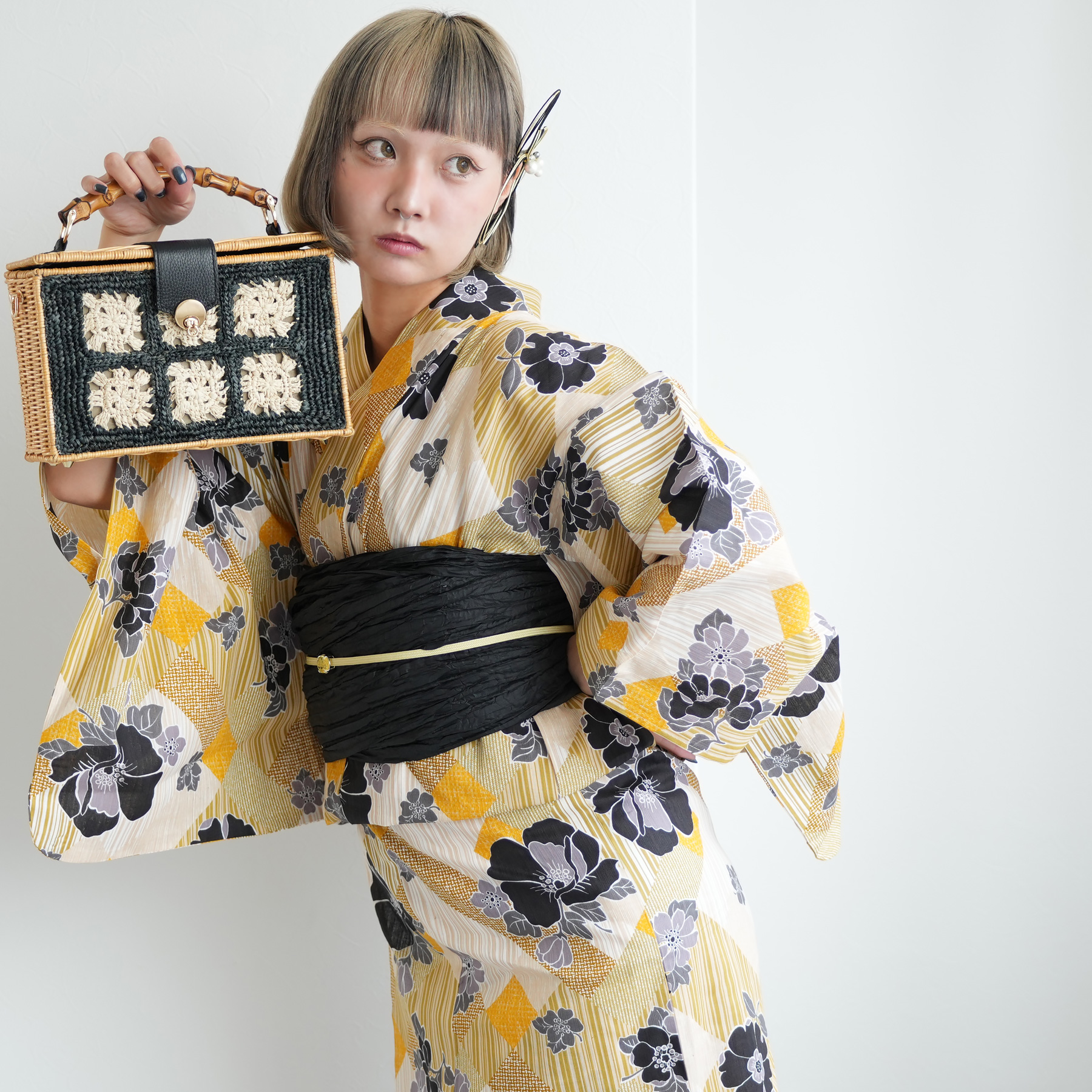 浴衣 レディース セット ニコアンティーク 高級変わり織 浴衣3点セット
