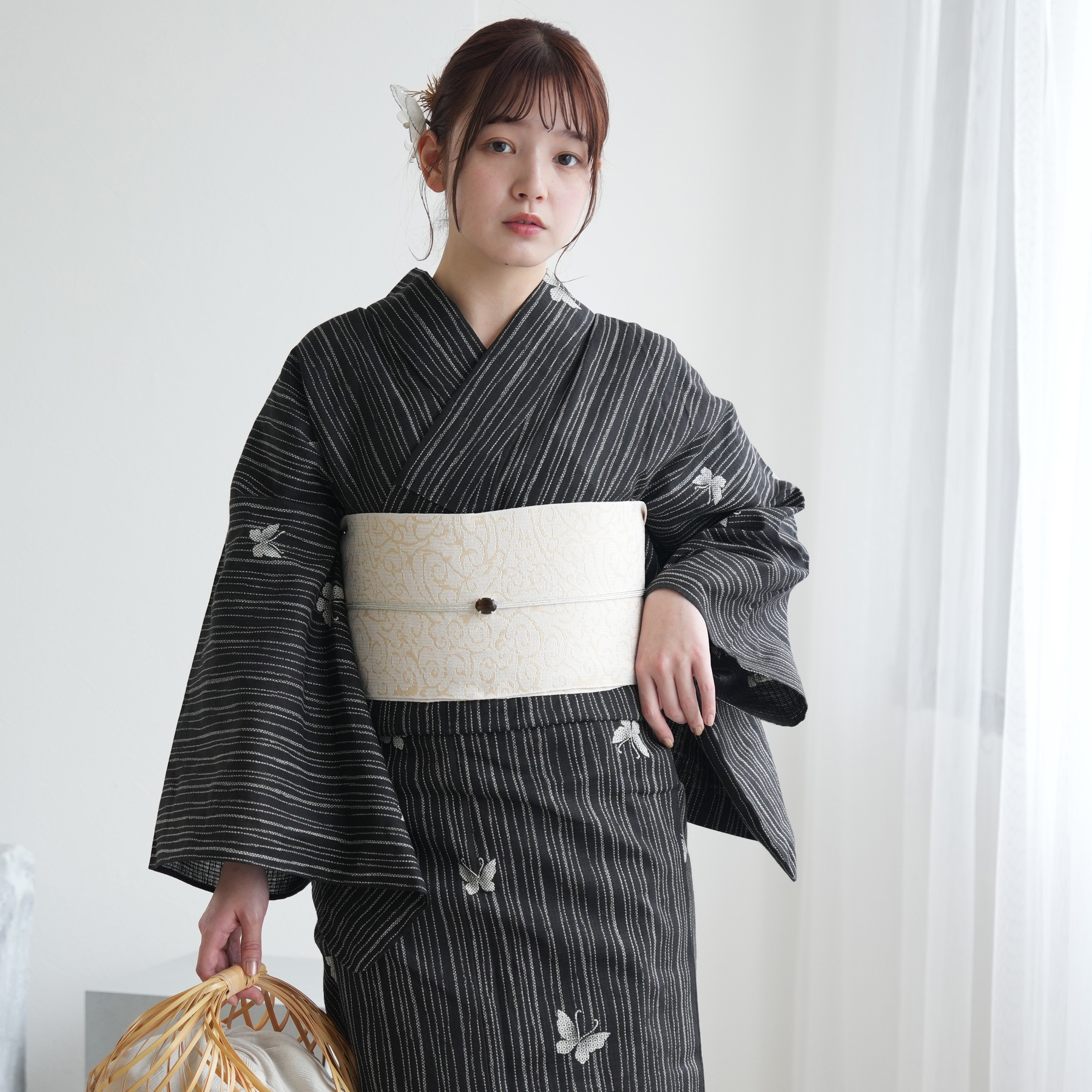 日本製浴衣セット 新品浴衣 セット 近江ちぢみ 水色 麻100% 日本製