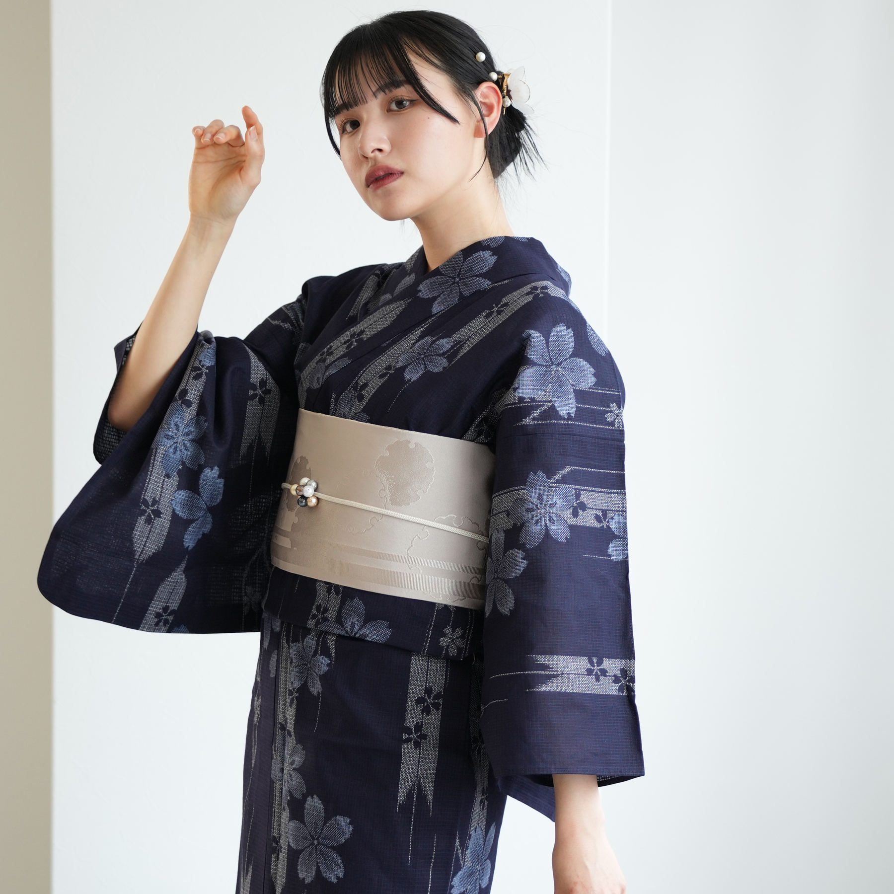 浴衣 セット レディース 綿麻×紅梅日本製小幅生地使用 浴衣3点セット