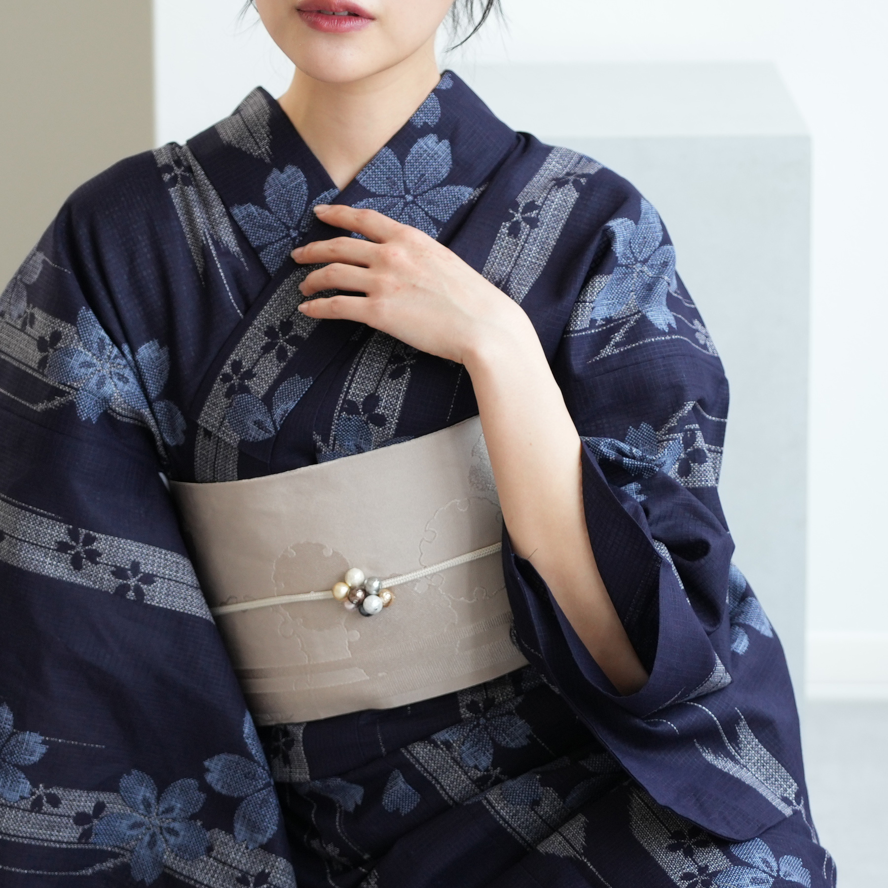 浴衣 セット レディース 綿麻×紅梅日本製小幅生地使用 浴衣3点セット