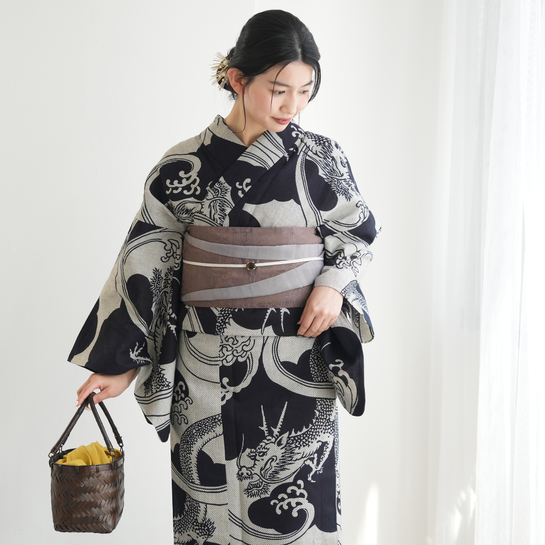 utatane 注染工房 日本製小幅生地使用 浴衣と帯のセット　日本製浴衣 楽天市場】【utatane×注染工房 日本製小幅生地使用 浴衣3点