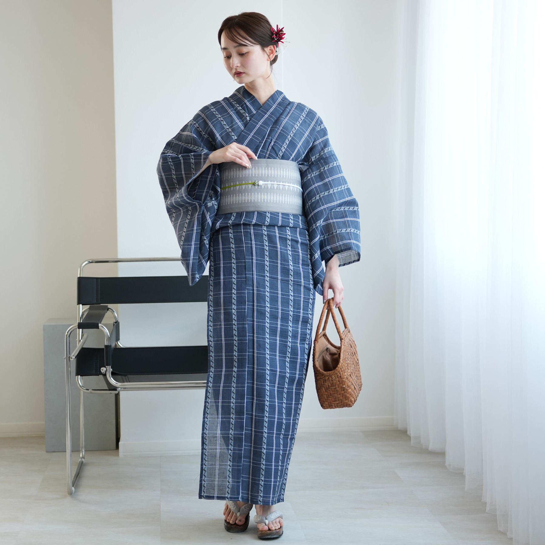 浴衣 レディース セット utatane 綿麻 しじら織 浴衣3点セット