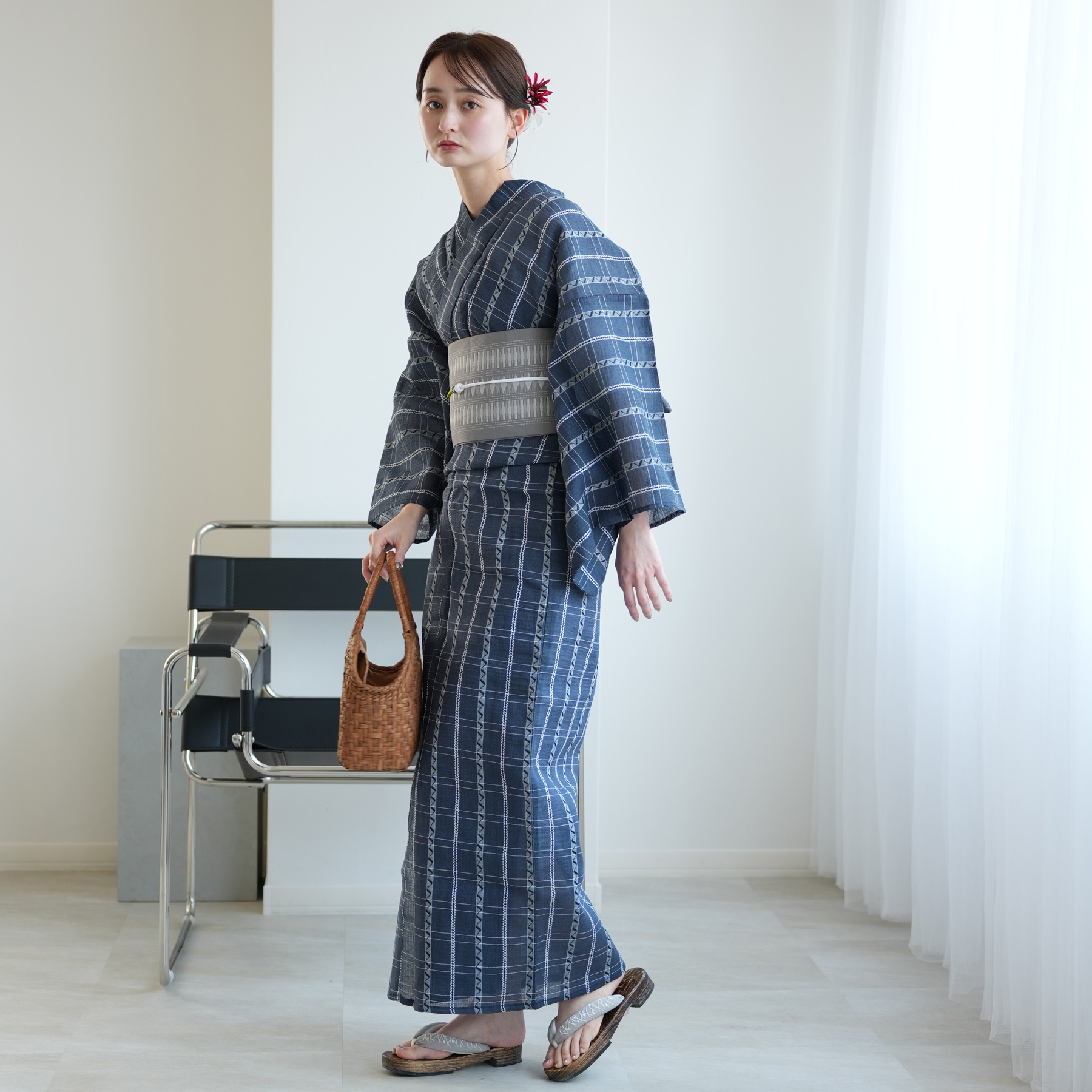 浴衣 レディース セット utatane 綿麻 しじら織 浴衣3点セット