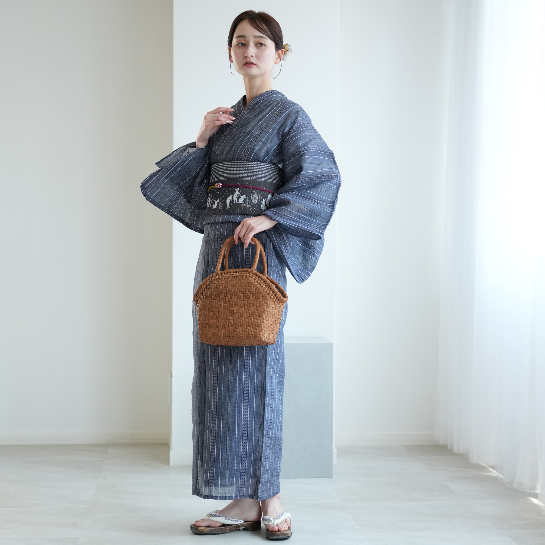 浴衣 レディース セット utatane 綿麻 しじら織 浴衣3点セット