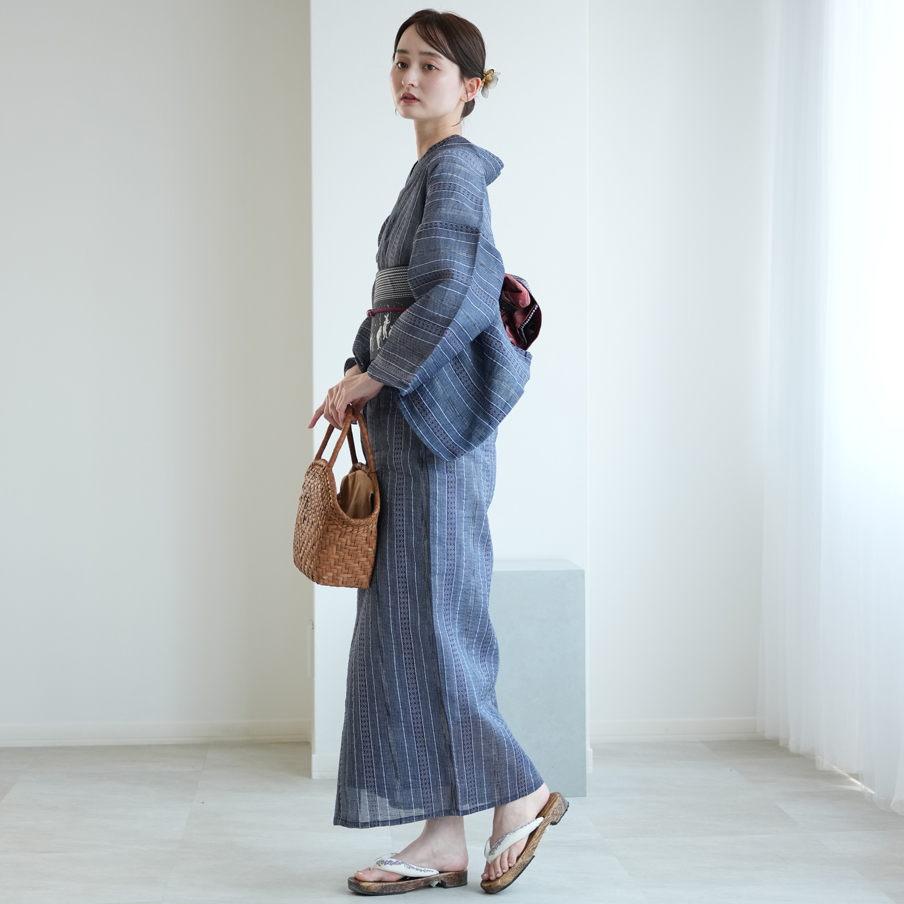 浴衣 レディース セット utatane 綿麻 しじら織 浴衣3点セット