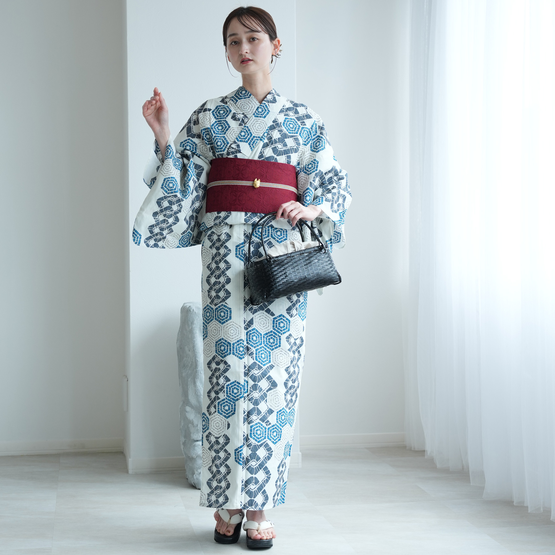 utatane/(W)高級変わり織り浴衣3点セット utatane｜utatane/(W)高級変わり織り浴衣3点セット ベージュに