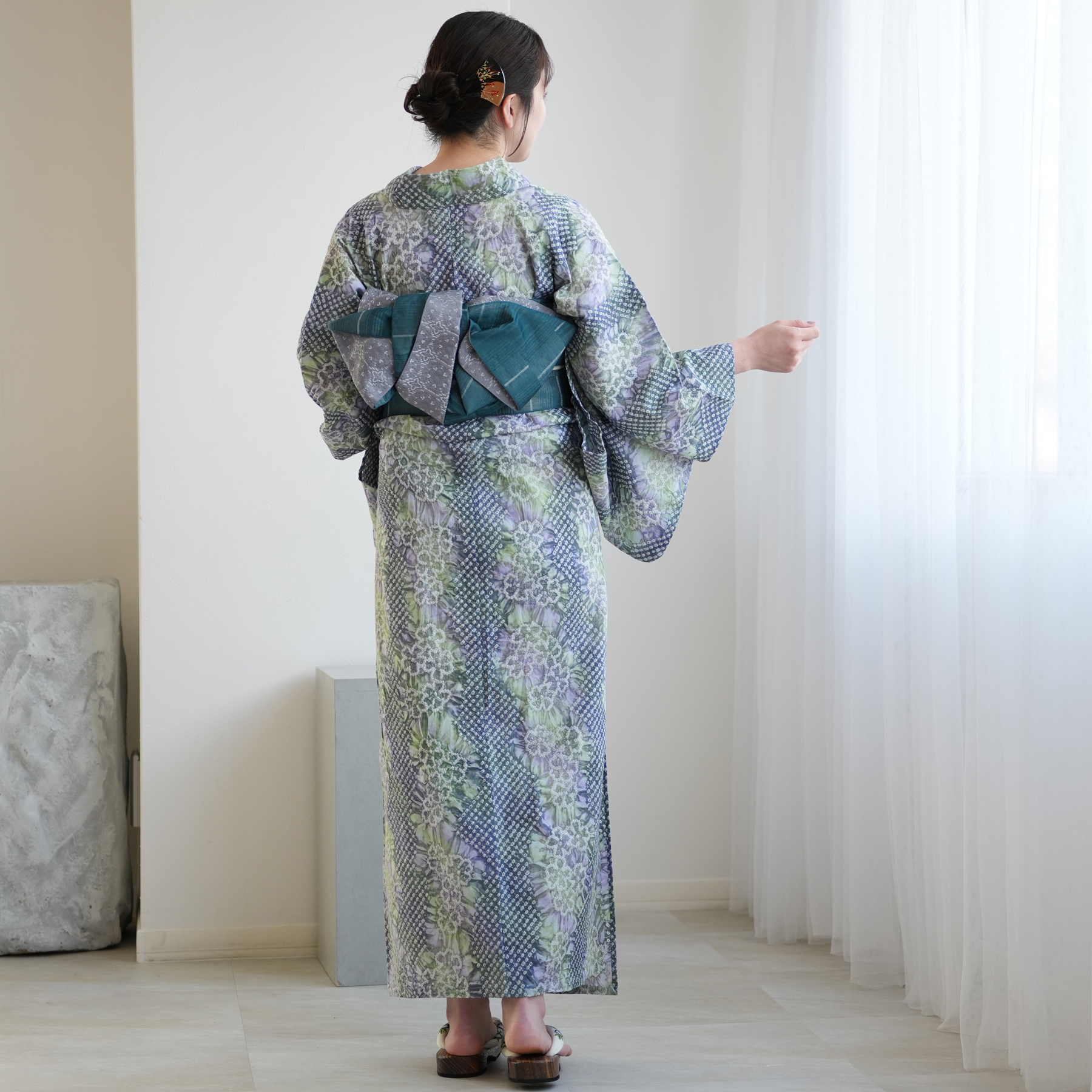 utatane 浴衣 レディース セット 有松絞り 浴衣3点セット 若葉ゆらぎ