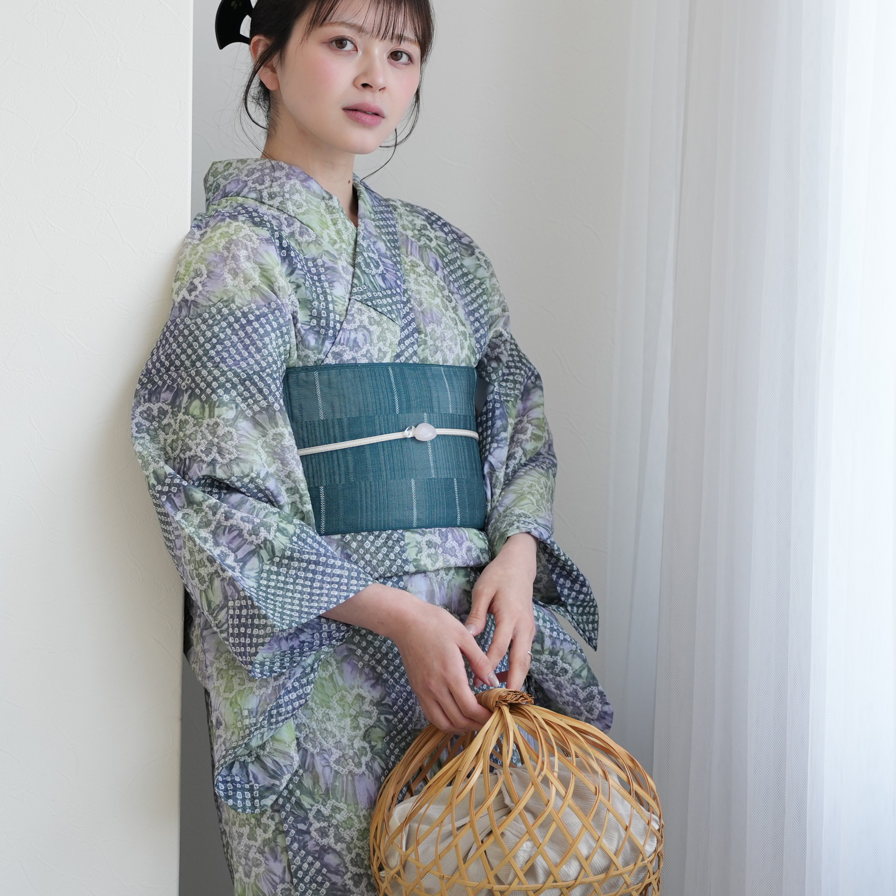 utatane 浴衣 レディース セット 有松絞り 浴衣3点セット 若葉ゆらぎ
