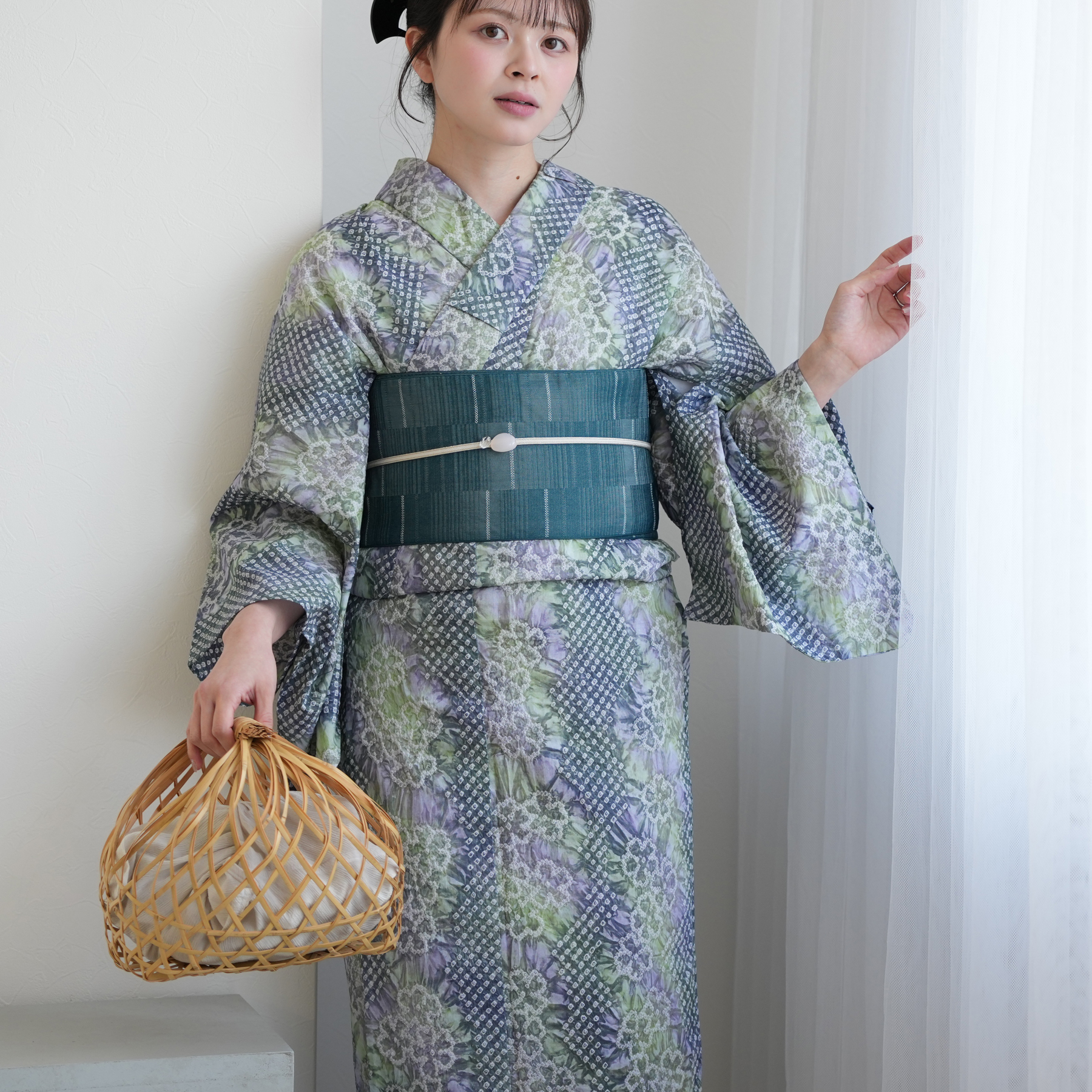 utatane 浴衣 レディース セット 有松絞り 浴衣3点セット 若葉ゆらぎ