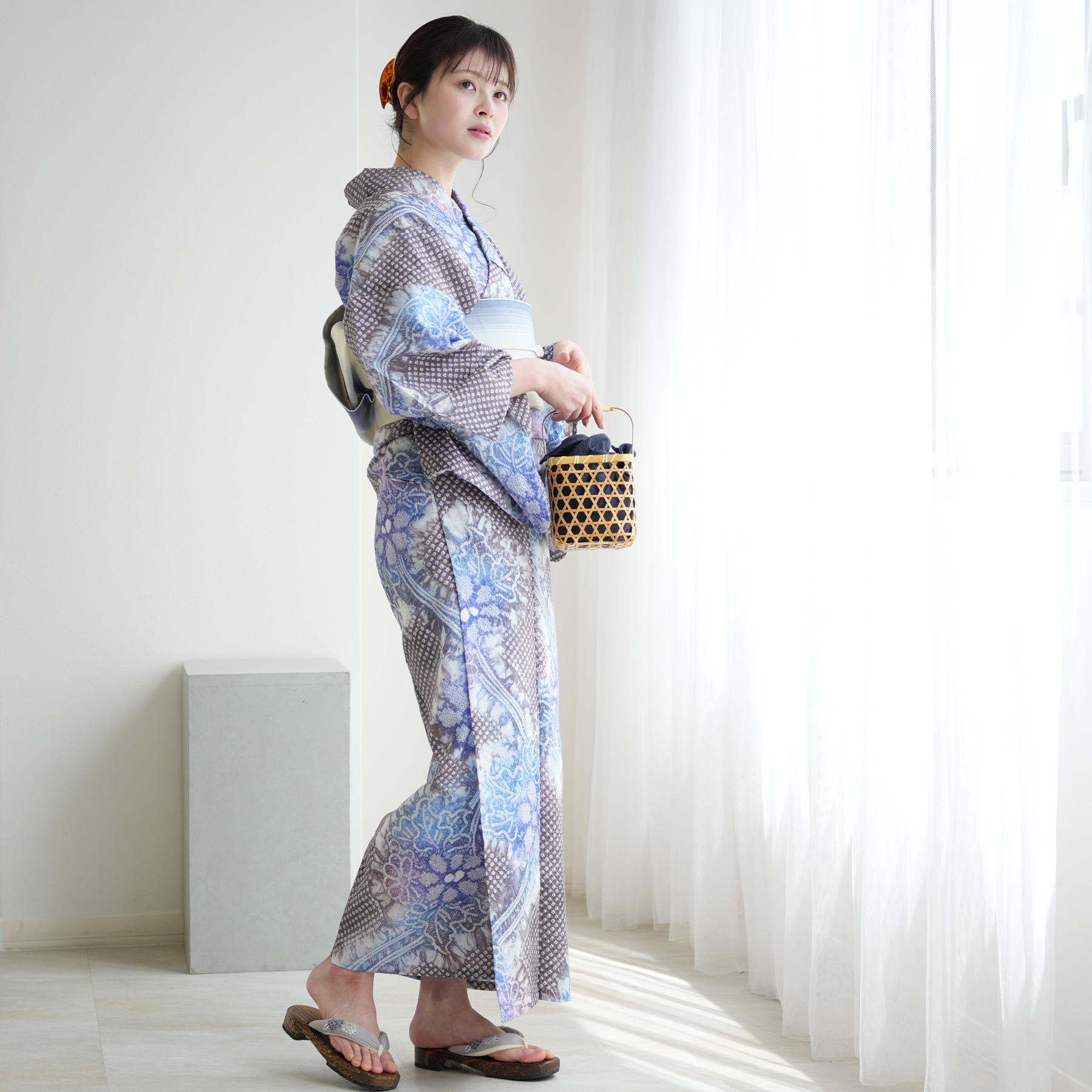 utatane 浴衣 レディース セット 有松絞り 浴衣3点セット 藍葡萄に咲く