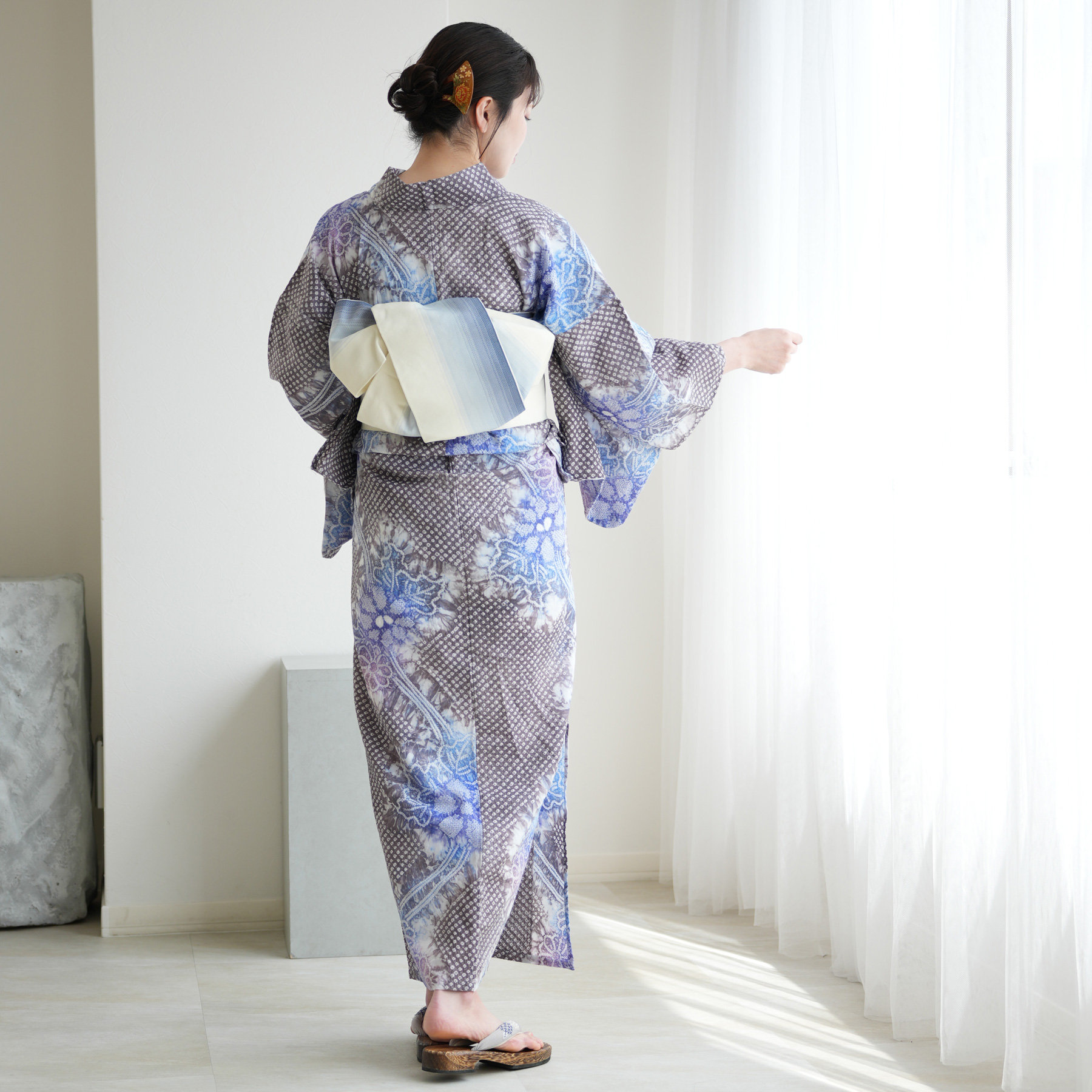 utatane 浴衣 レディース セット 有松絞り 浴衣3点セット 藍葡萄に咲く