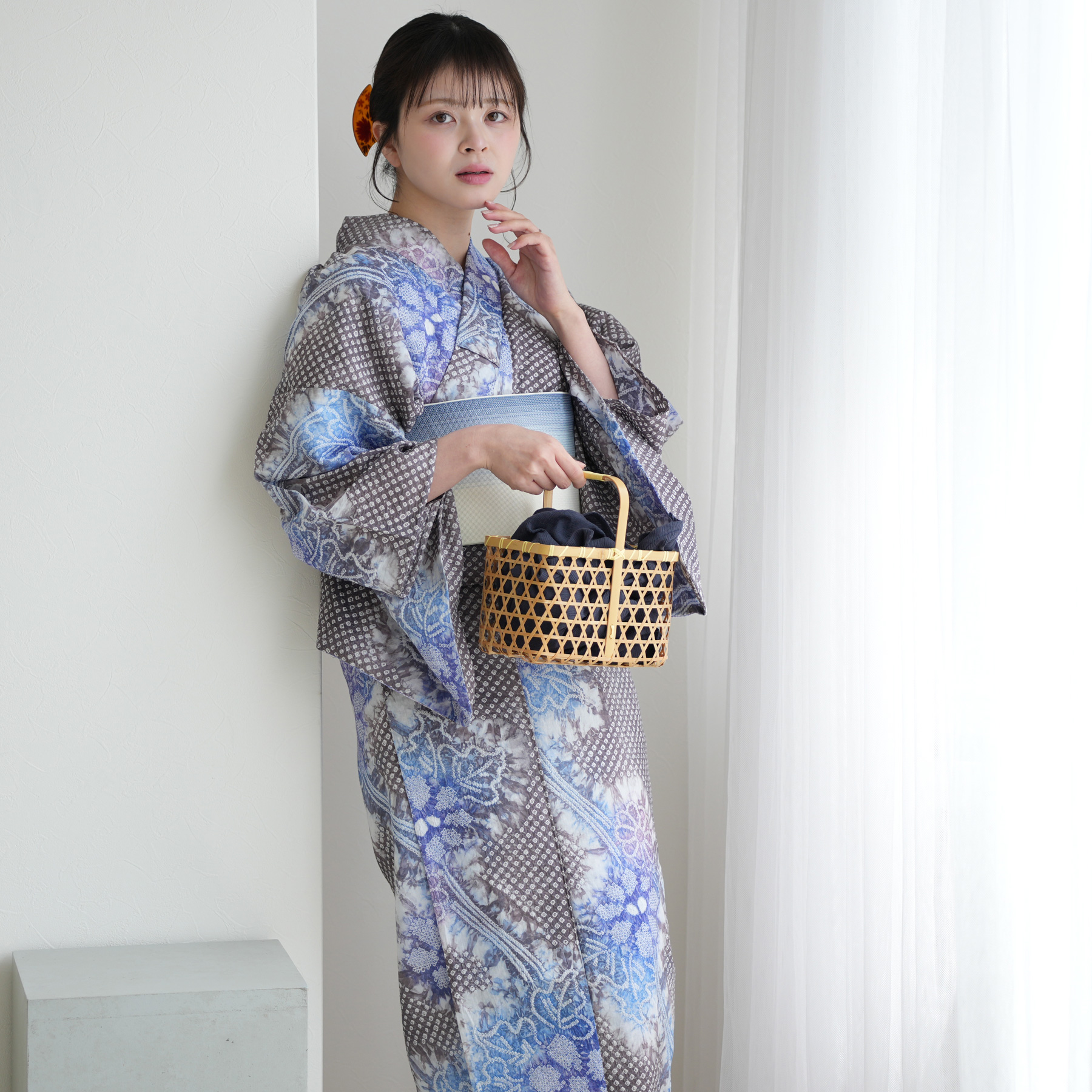 utatane 浴衣 レディース セット 有松絞り 浴衣3点セット 藍葡萄に咲く