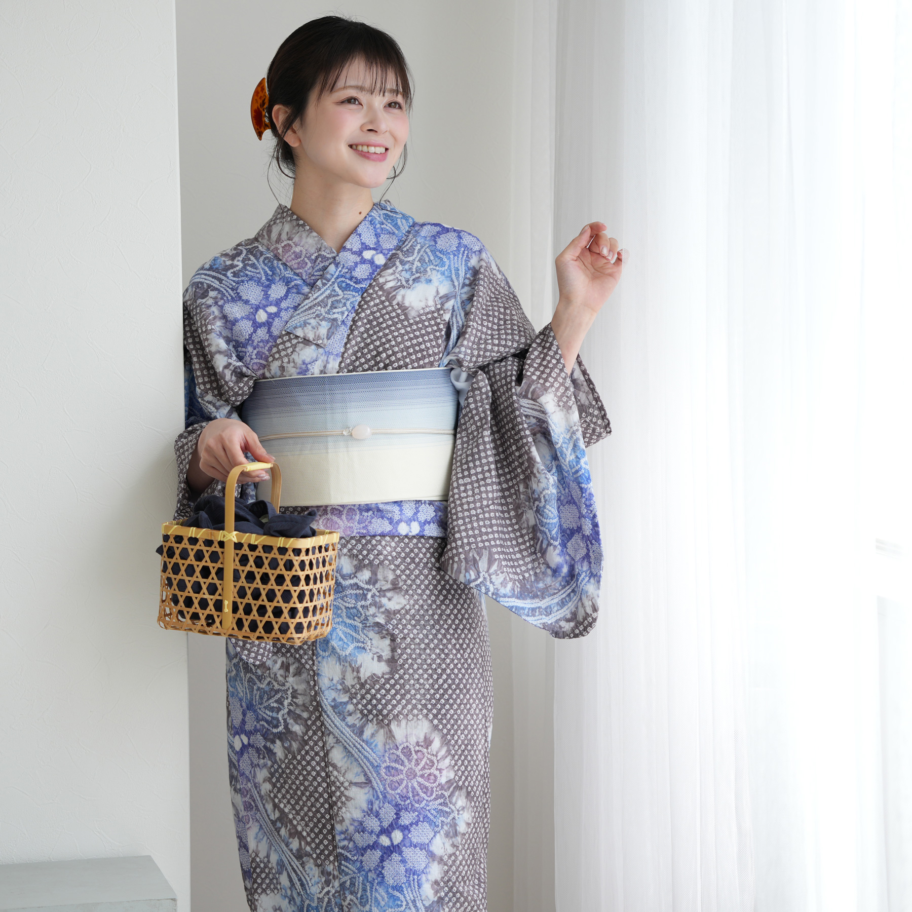 utatane 浴衣 レディース セット 有松絞り 浴衣3点セット 藍葡萄に咲く