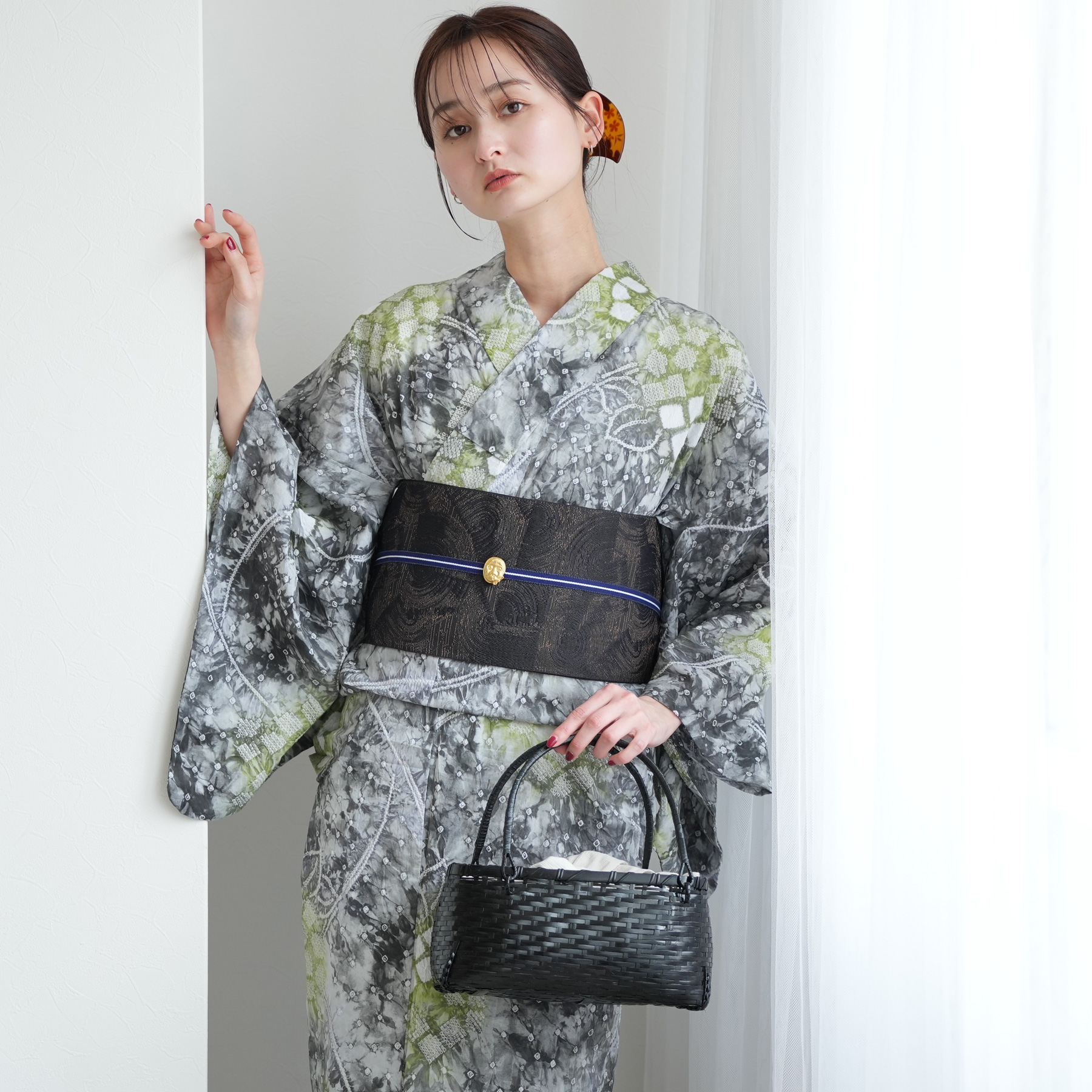 utatane 浴衣 レディース セット 有松絞り 浴衣3点セット 若葉の影