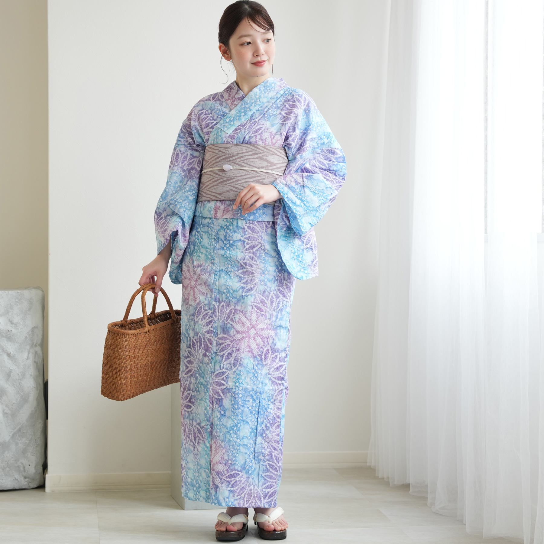 utatane 浴衣 レディース セット 有松絞り 浴衣3点セット 藤雲あそび