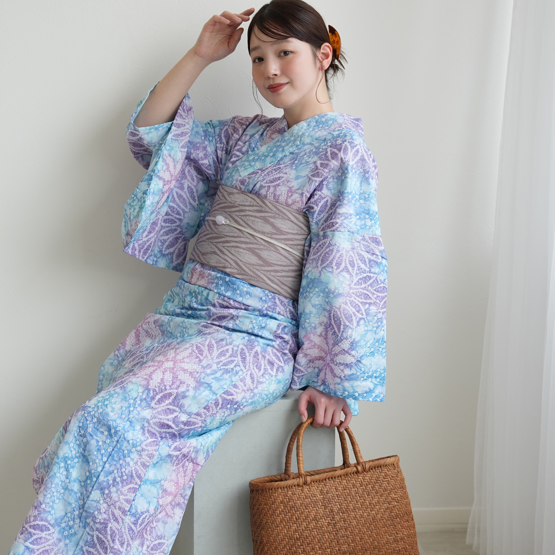 utatane 浴衣 レディース セット 有松絞り 浴衣3点セット 藤雲あそび