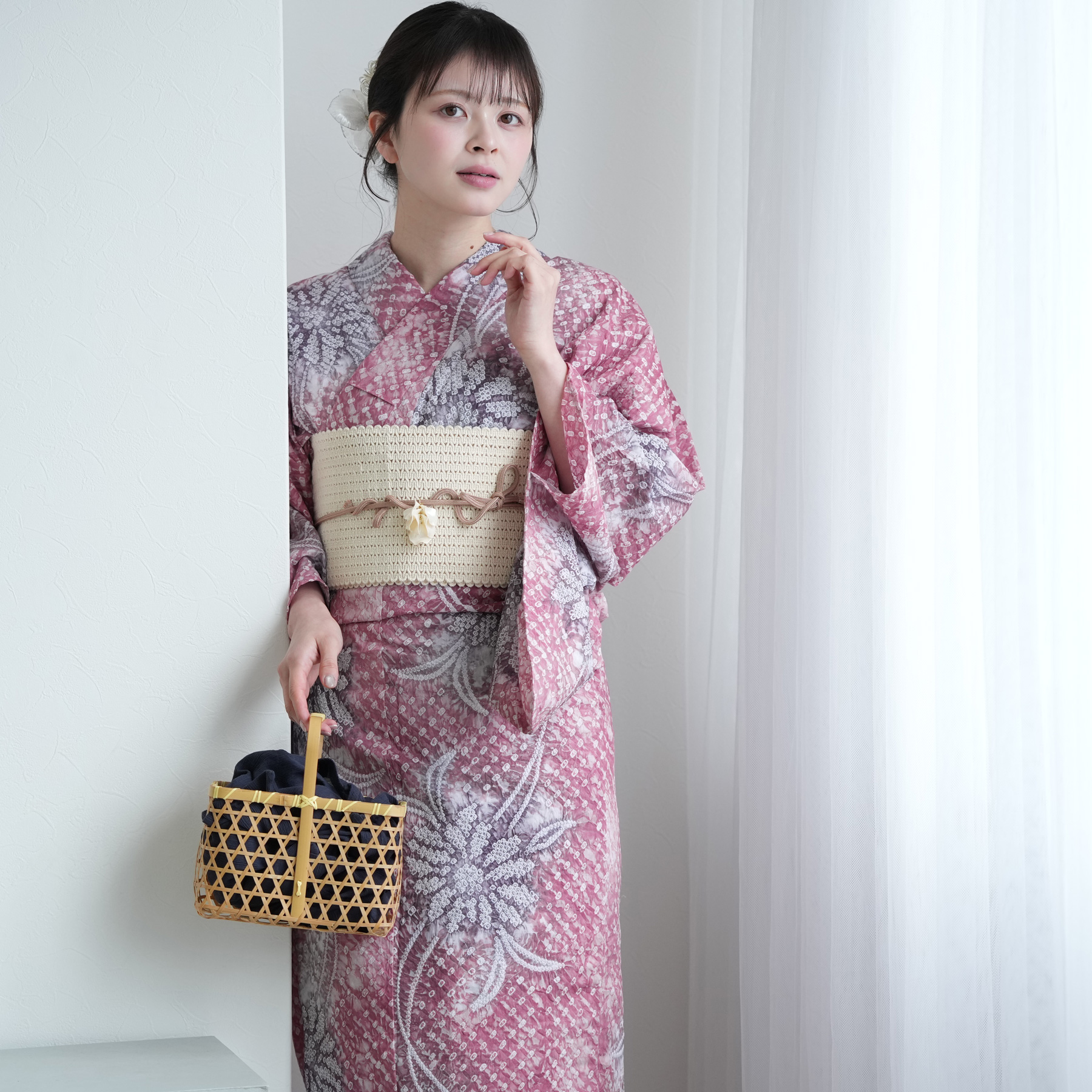 【千寿】/アンティークピンクの可愛い絞り浴衣帯付き utatane 浴衣 レディース セット 有松絞り 浴衣3点セット 夕花