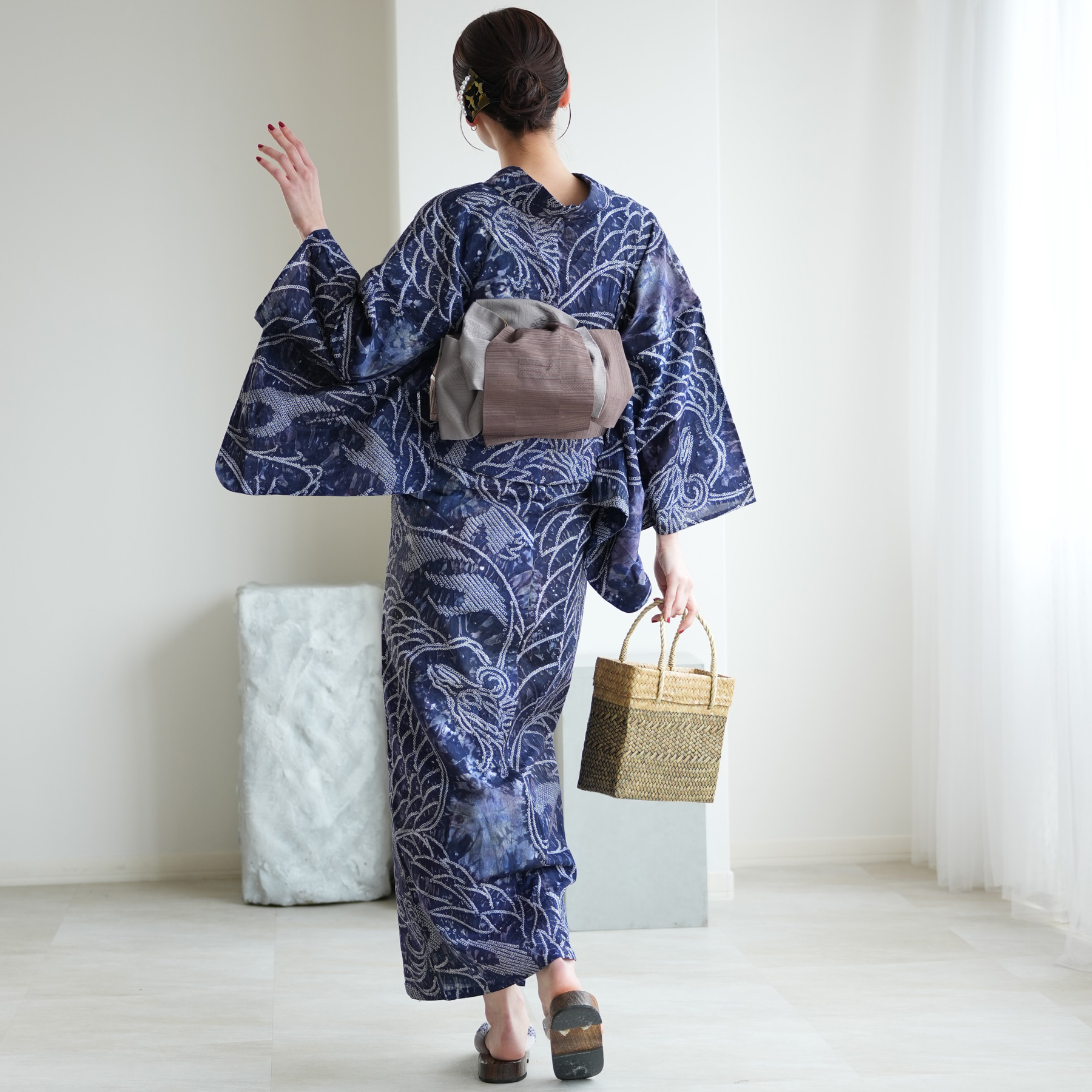 utatane 浴衣 レディース セット 有松絞り 浴衣3点セット 夜波朱雀