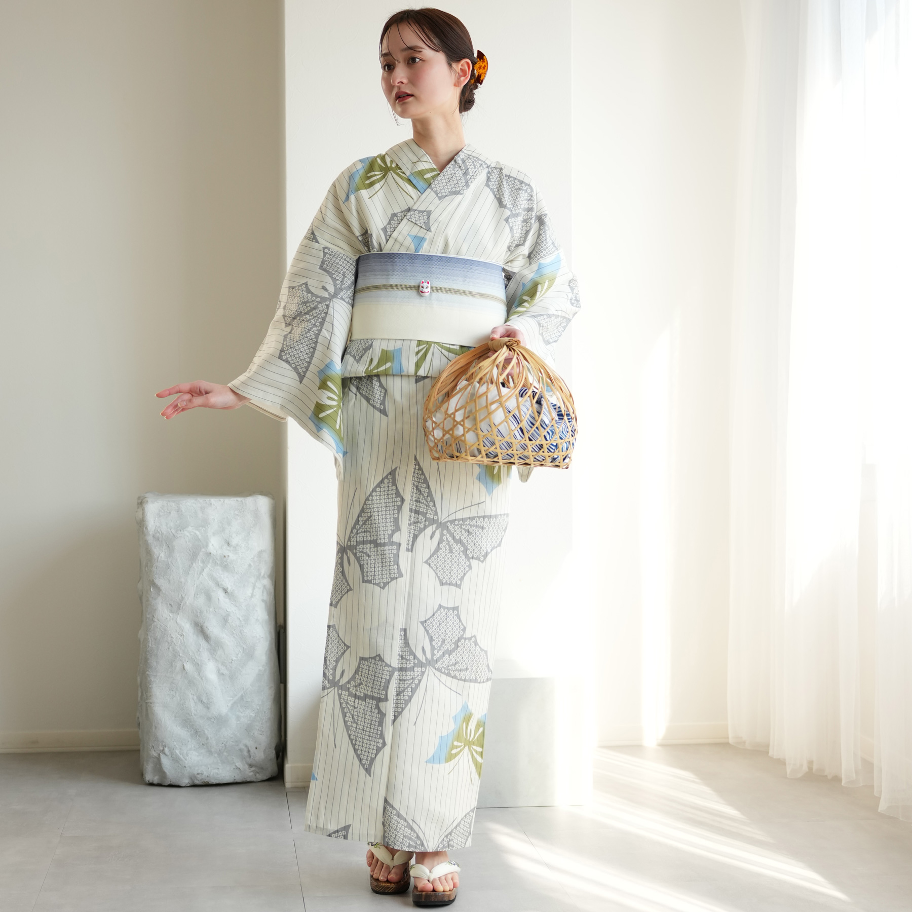 浴衣　かまわぬレディース　注染 utatane 浴衣 レディース セット × 注染工房 特選 注染浴衣3点セット
