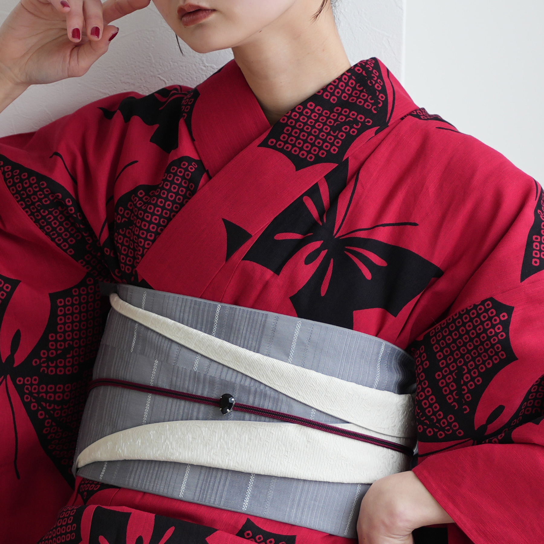 (新品)ウタタネ 浴衣 朱色 椿 utatane 浴衣 レディース セット × 注染工房 特選 注染浴衣3点セット