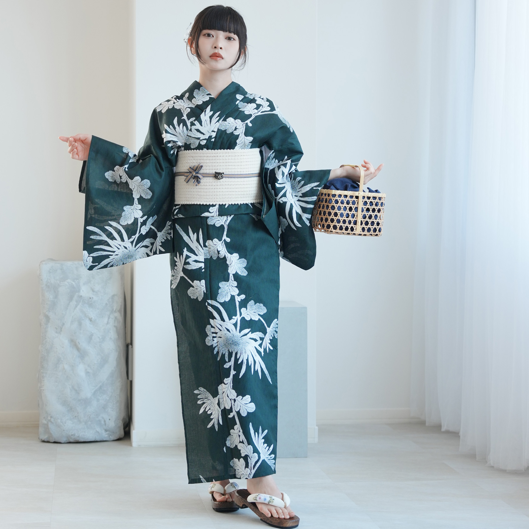 utatane 浴衣 レディース セット 浴衣 3点セット 高級変わり織 錆緑に