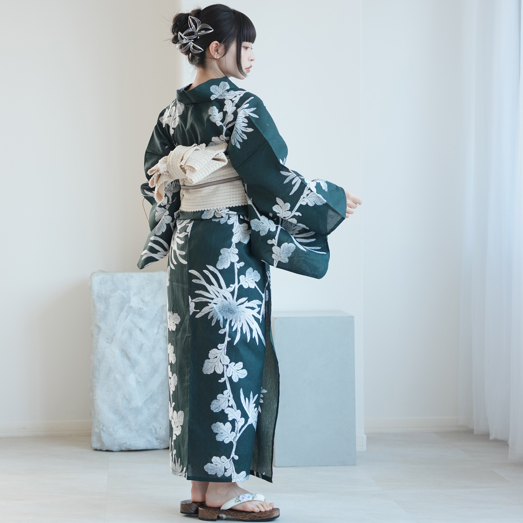 utatane 浴衣 レディース セット 浴衣 3点セット 高級変わり織 錆緑に